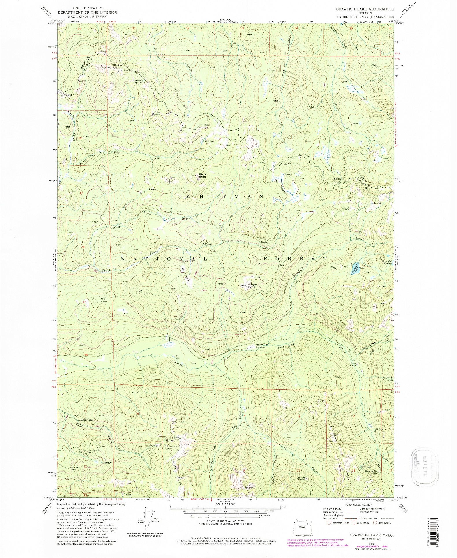 USGS 1:24000-SCALE QUADRANGLE FOR CRAWFISH LAKE, OR 1972
