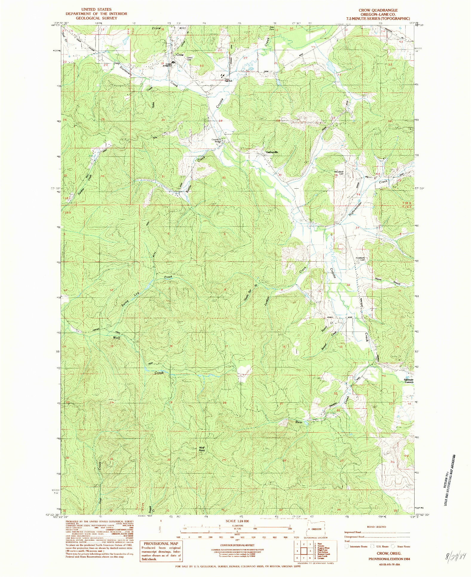 USGS 1:24000-SCALE QUADRANGLE FOR CROW, OR 1984