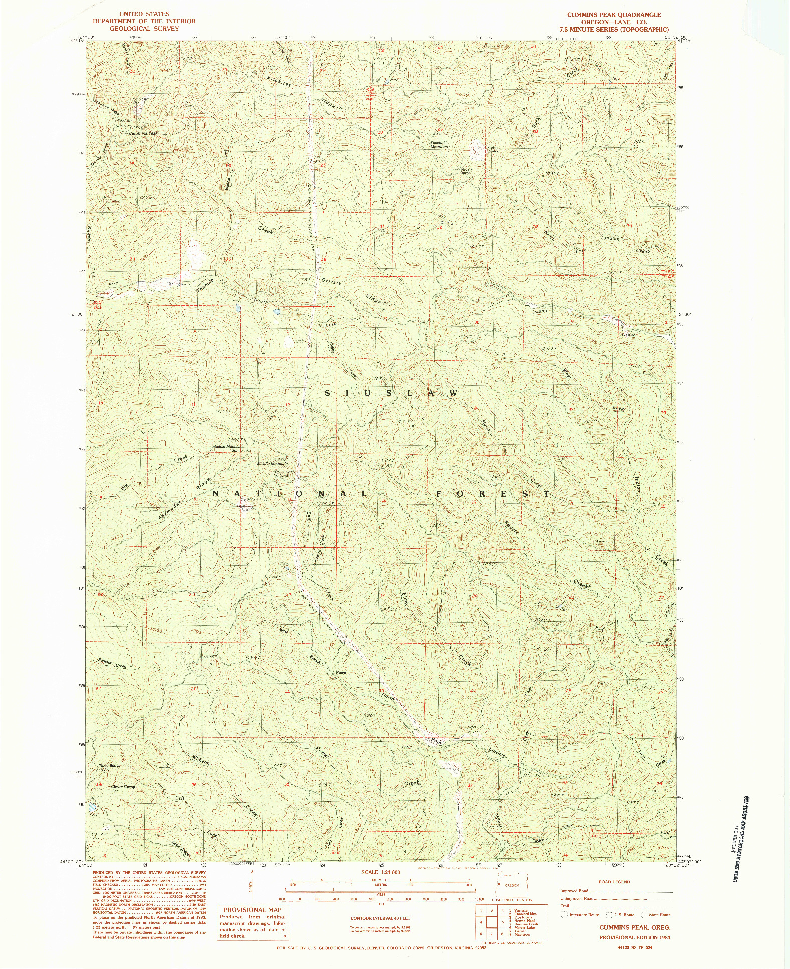 USGS 1:24000-SCALE QUADRANGLE FOR CUMMINS PEAK, OR 1984