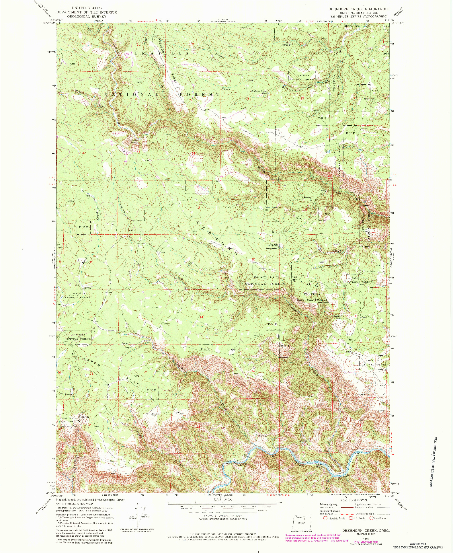 USGS 1:24000-SCALE QUADRANGLE FOR DEERHORN CREEK, OR 1969