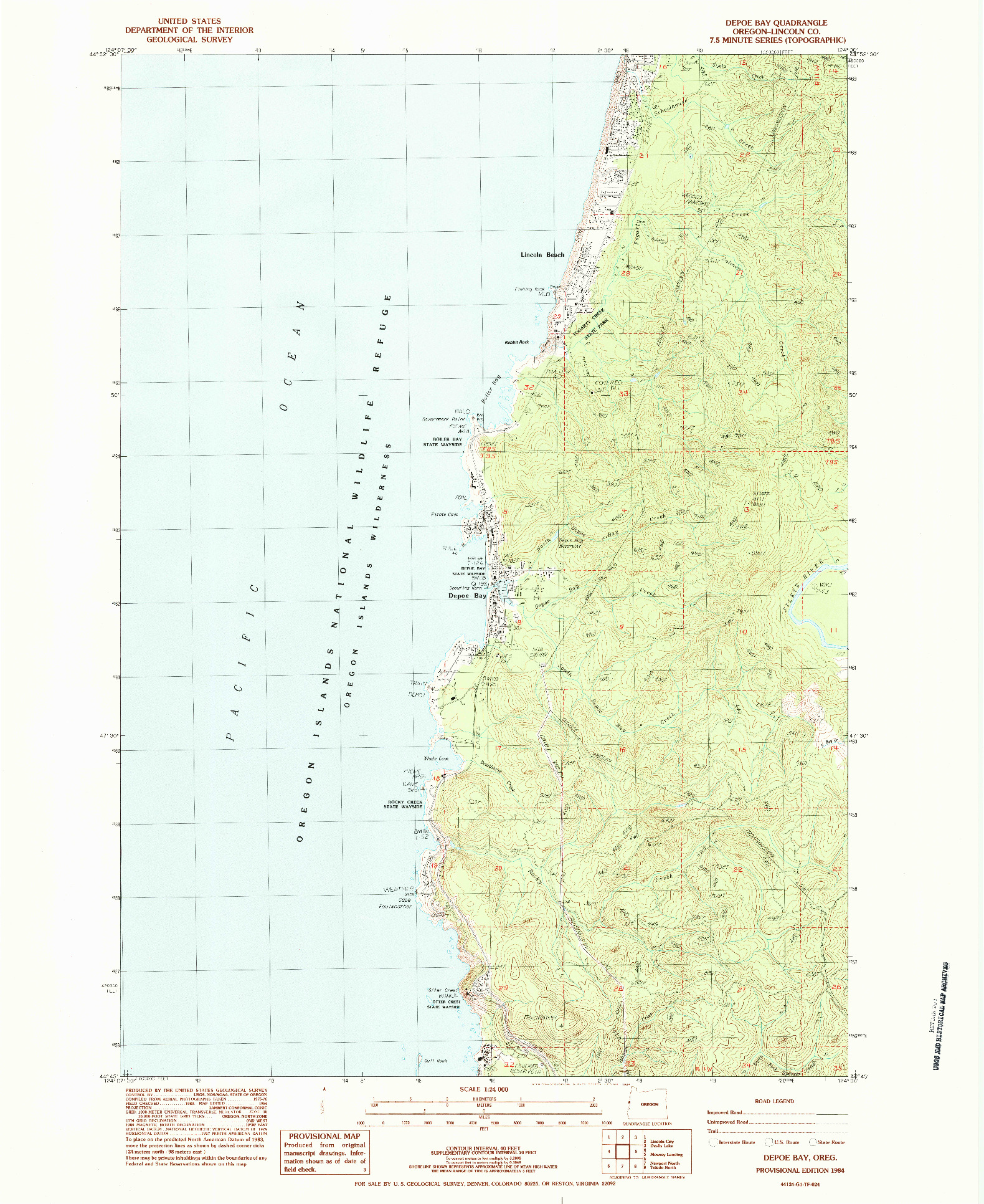 USGS 1:24000-SCALE QUADRANGLE FOR DEPOE BAY, OR 1984