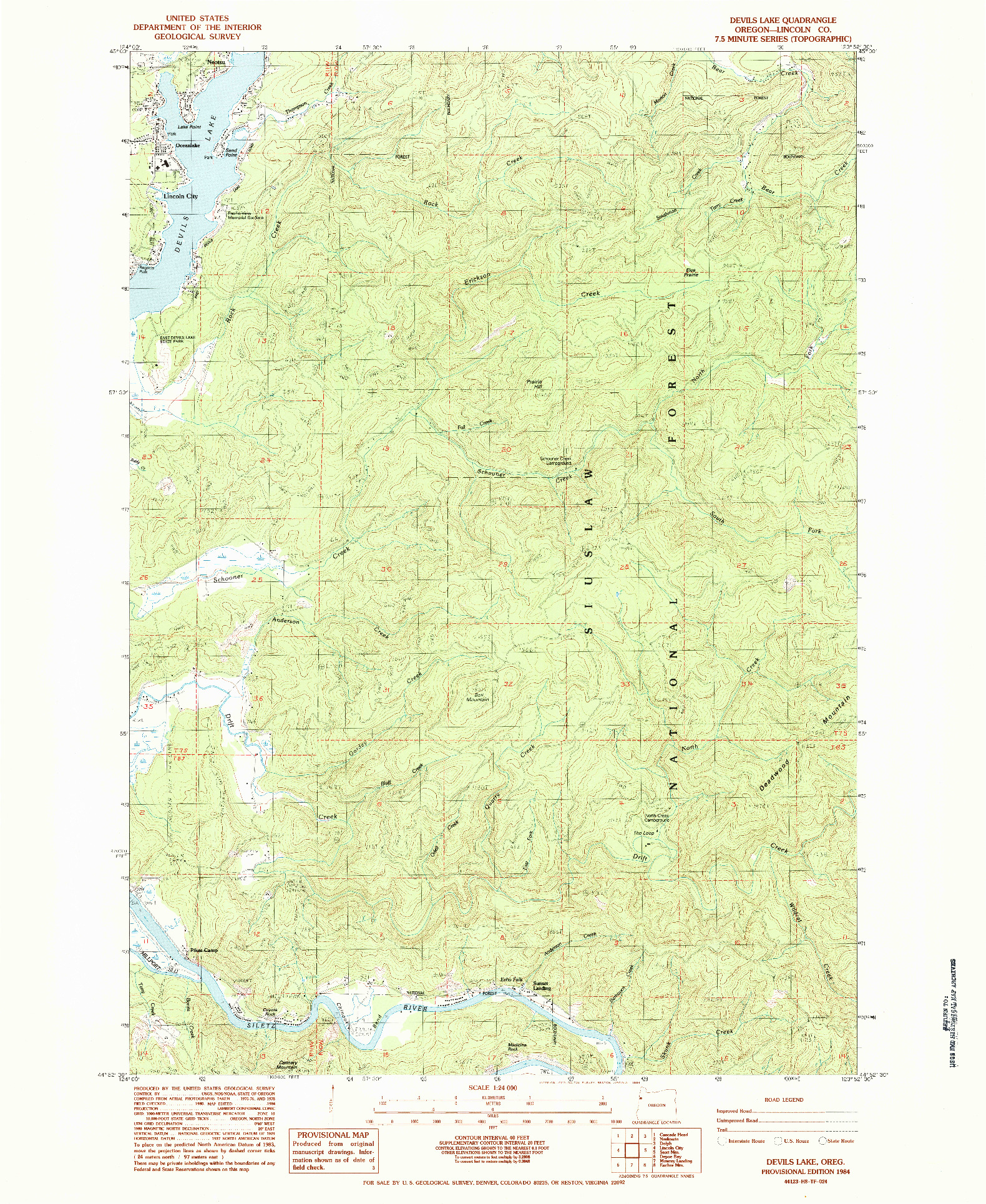 USGS 1:24000-SCALE QUADRANGLE FOR DEVILS LAKE, OR 1984