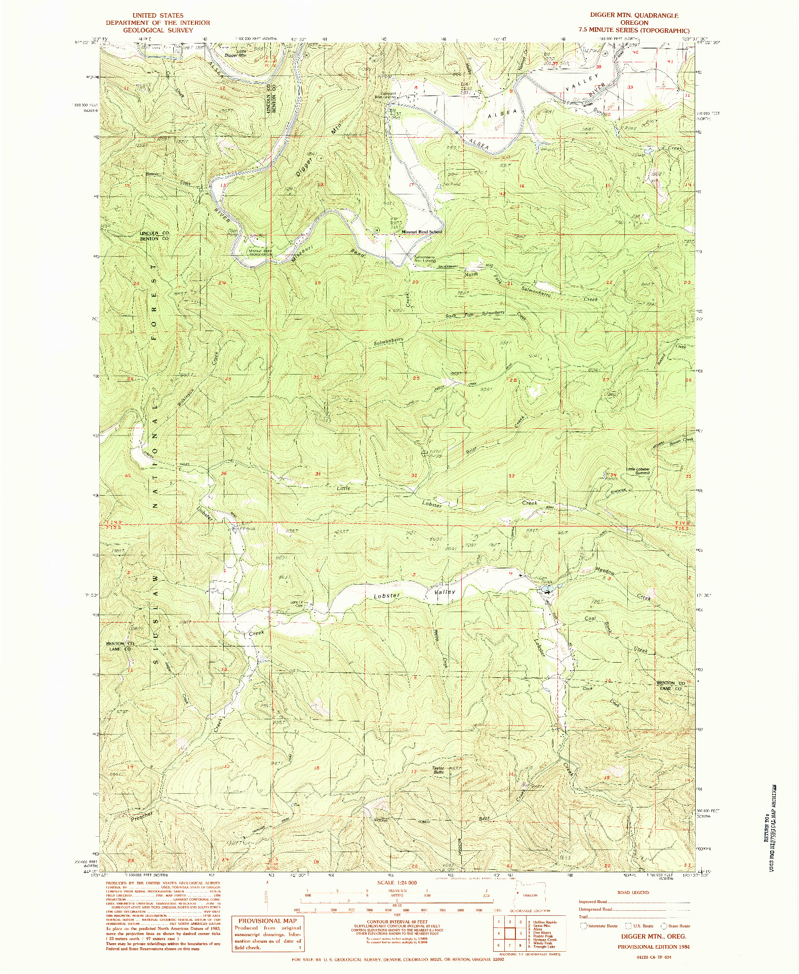 USGS 1:24000-SCALE QUADRANGLE FOR DIGGER MTN, OR 1984