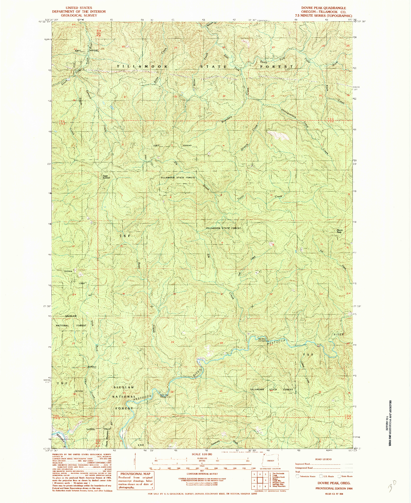 USGS 1:24000-SCALE QUADRANGLE FOR DOVRE PEAK, OR 1984