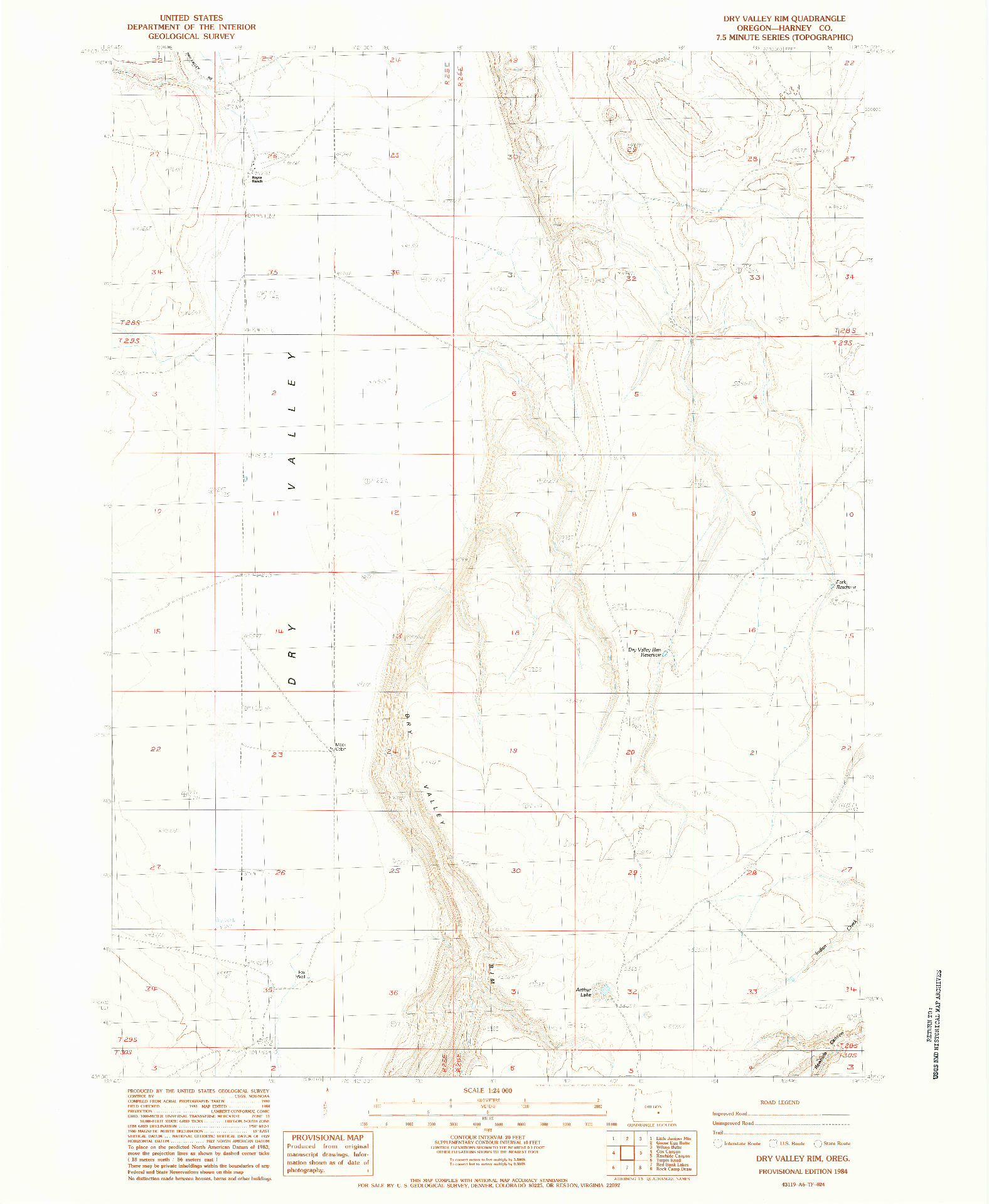 USGS 1:24000-SCALE QUADRANGLE FOR DRY VALLEY RIM, OR 1984
