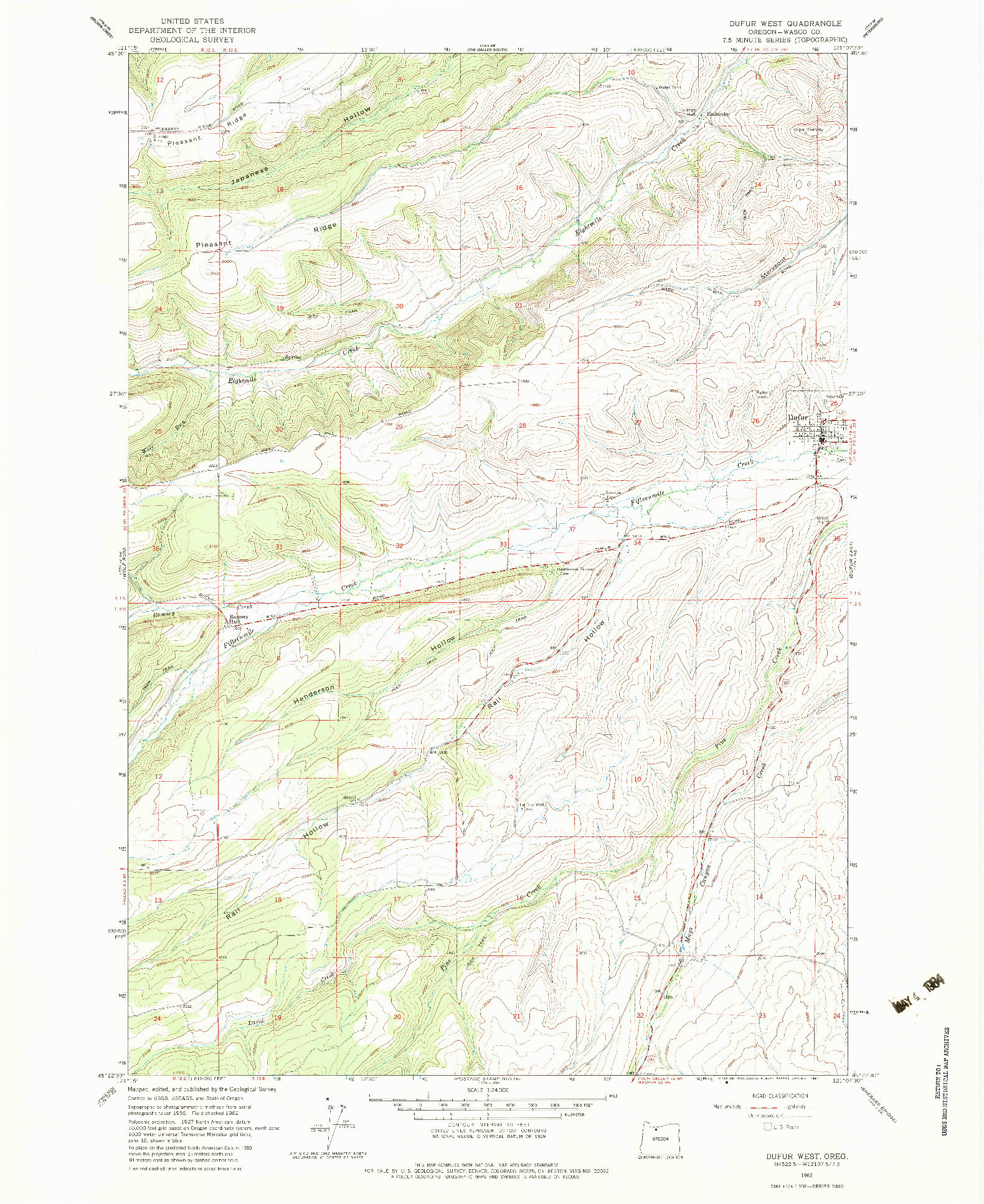 USGS 1:24000-SCALE QUADRANGLE FOR DUFUR WEST, OR 1962