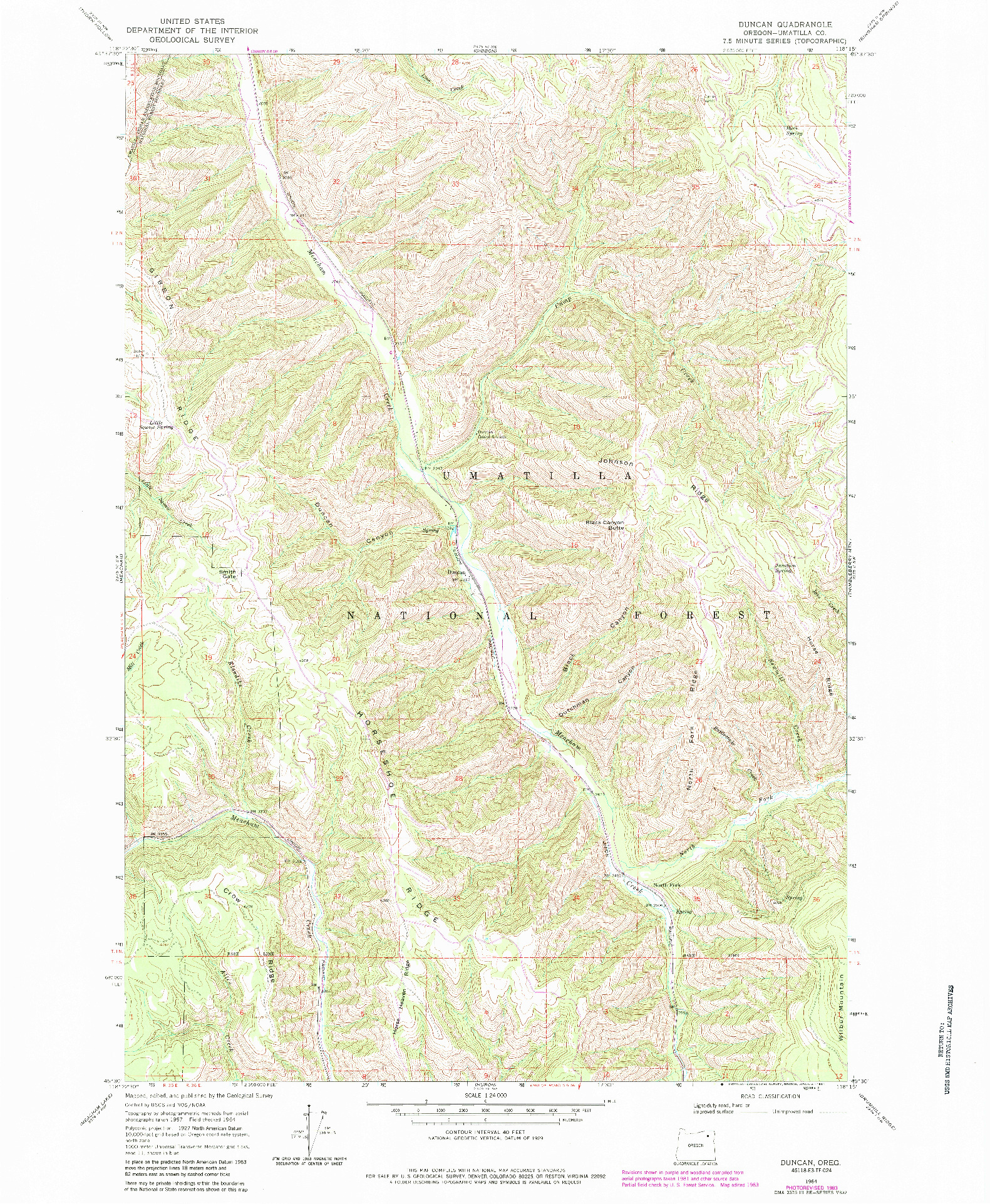 USGS 1:24000-SCALE QUADRANGLE FOR DUNCAN, OR 1964