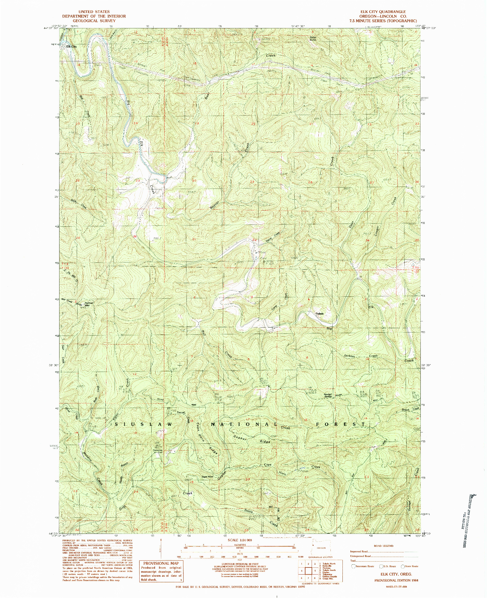 USGS 1:24000-SCALE QUADRANGLE FOR ELK CITY, OR 1984