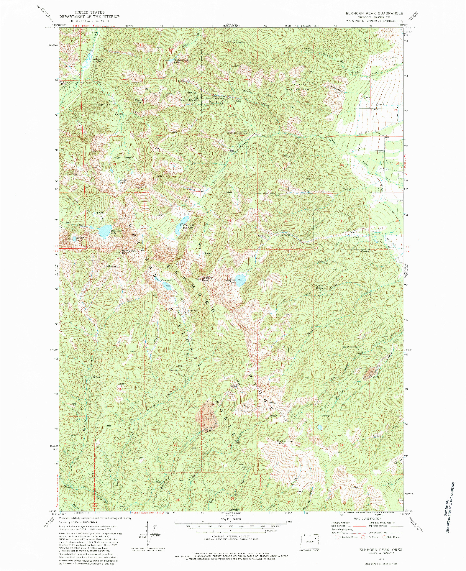 USGS 1:24000-SCALE QUADRANGLE FOR ELKHORN PEAK, OR 1972