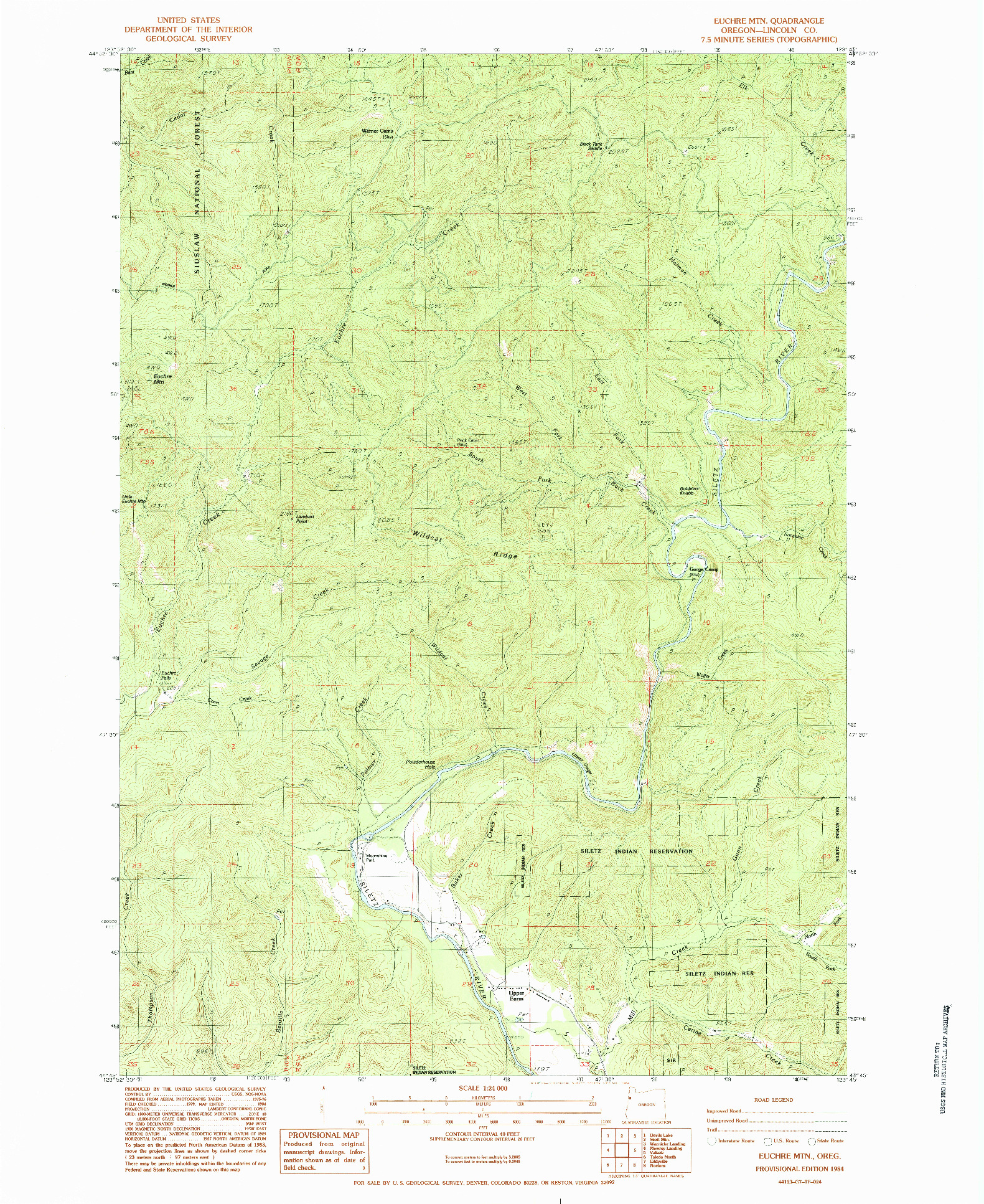 USGS 1:24000-SCALE QUADRANGLE FOR EUCHRE MTN, OR 1984