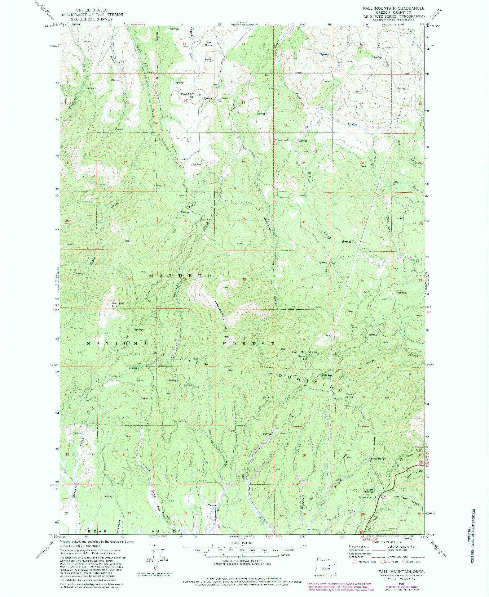 USGS 1:24000-SCALE QUADRANGLE FOR FALL MOUNTAIN, OR 1972