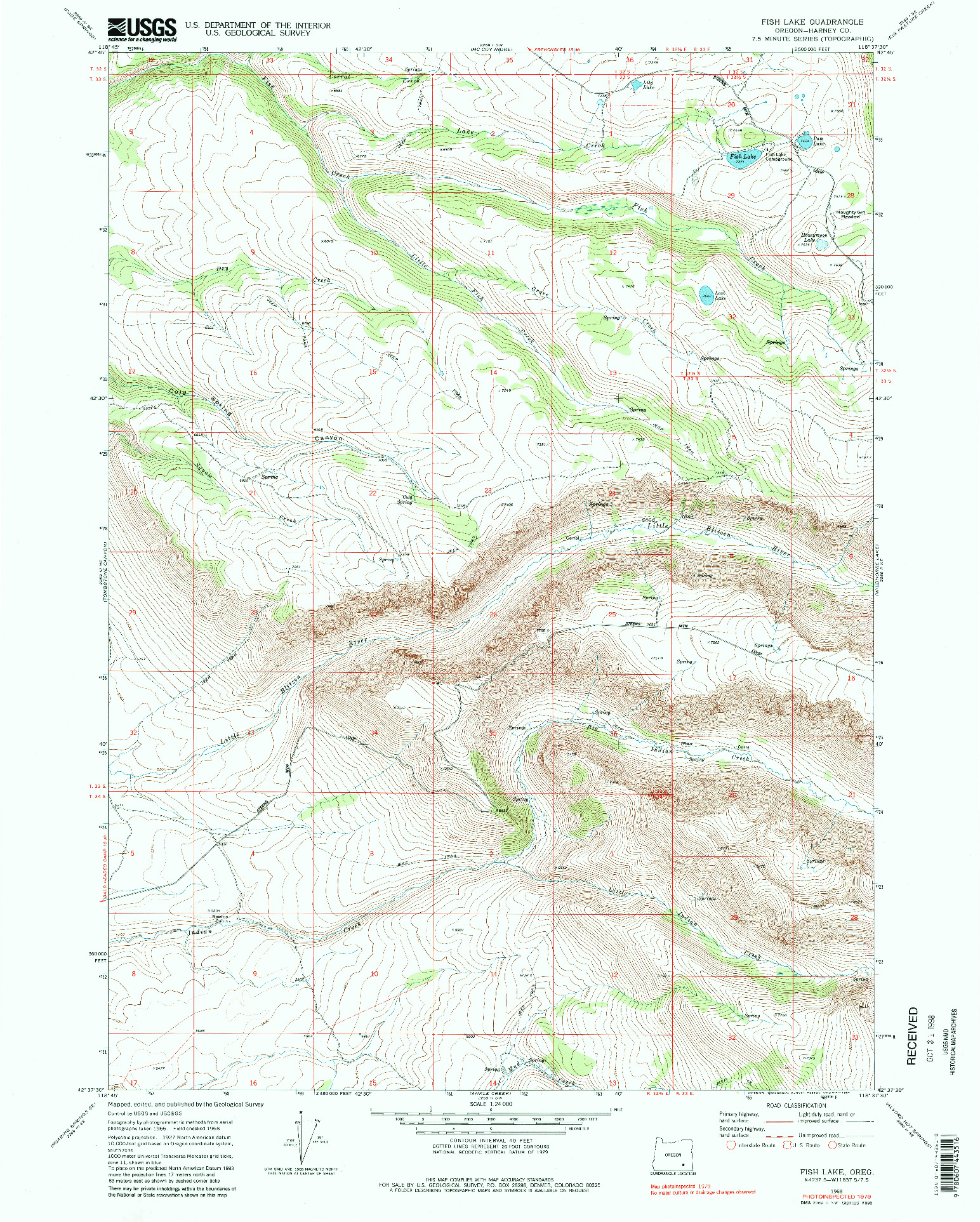 USGS 1:24000-SCALE QUADRANGLE FOR FISH LAKE, OR 1968