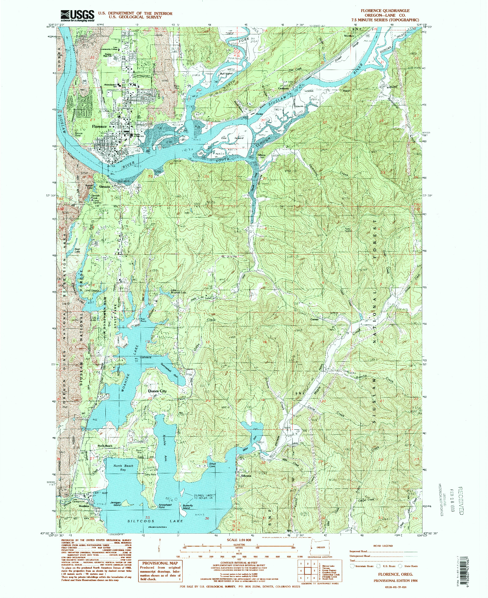 USGS 1:24000-SCALE QUADRANGLE FOR FLORENCE, OR 1984