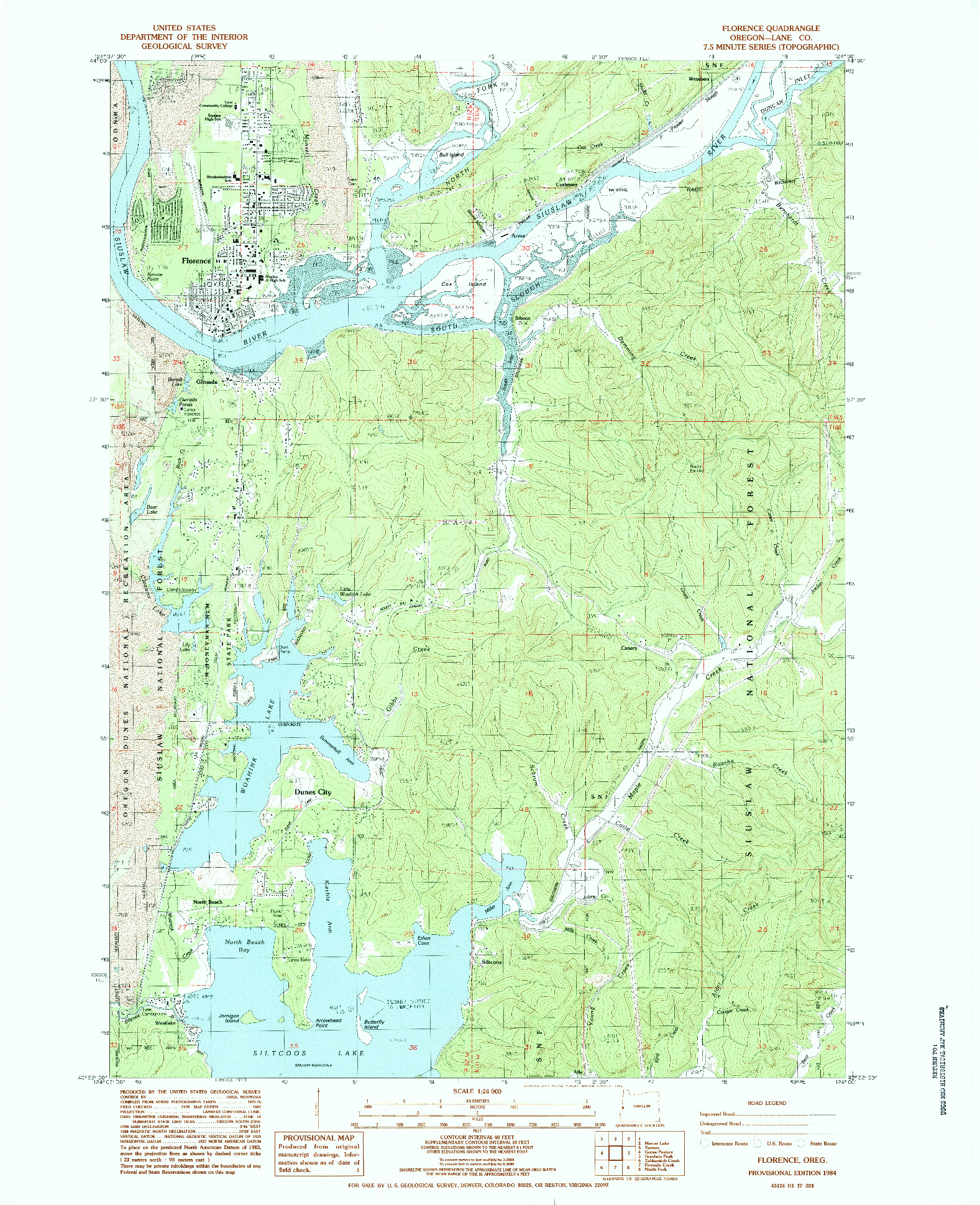 USGS 1:24000-SCALE QUADRANGLE FOR FLORENCE, OR 1984