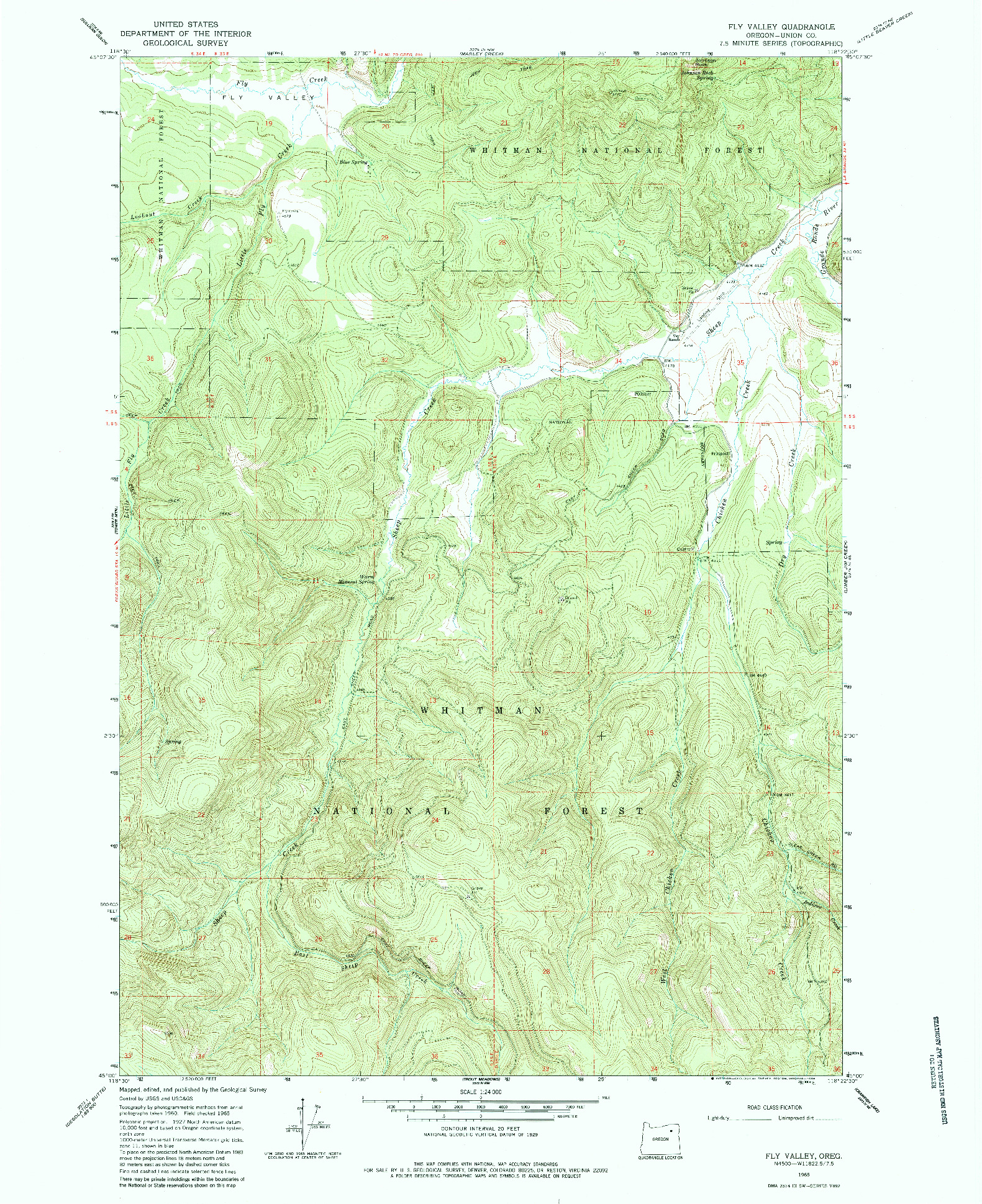 USGS 1:24000-SCALE QUADRANGLE FOR FLY VALLEY, OR 1965