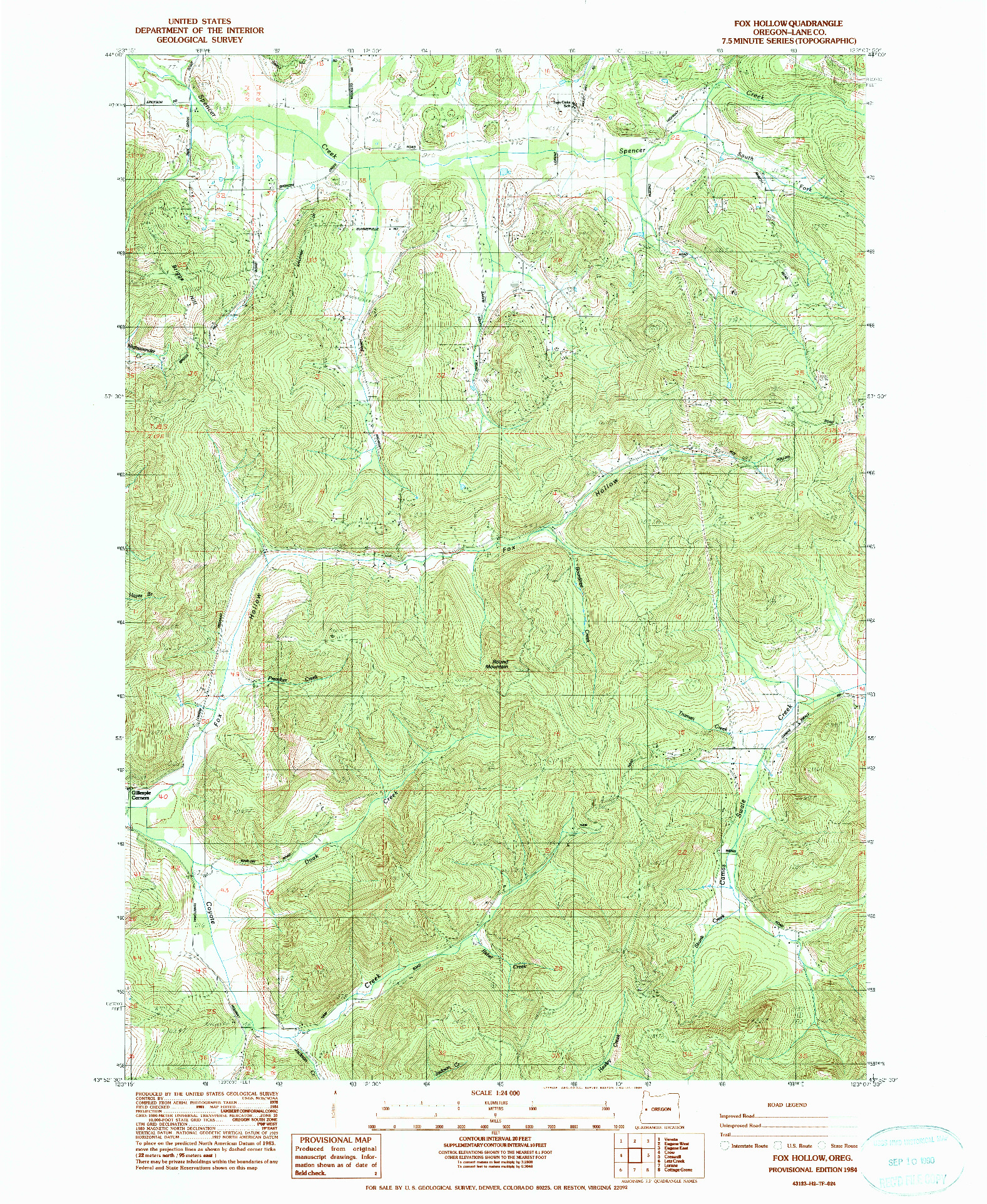 USGS 1:24000-SCALE QUADRANGLE FOR FOX HOLLOW, OR 1984