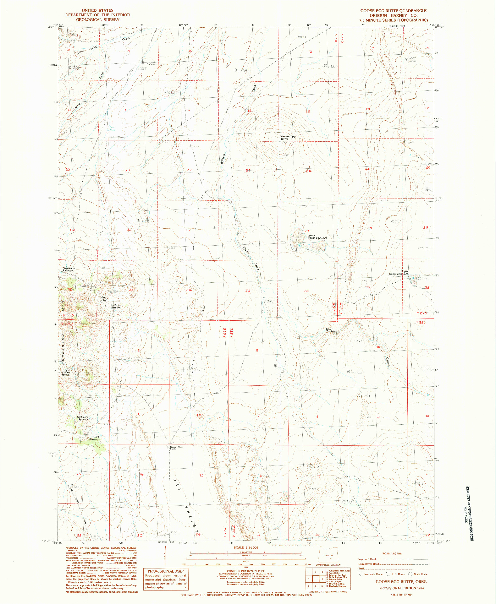 USGS 1:24000-SCALE QUADRANGLE FOR GOOSE EGG BUTTE, OR 1984