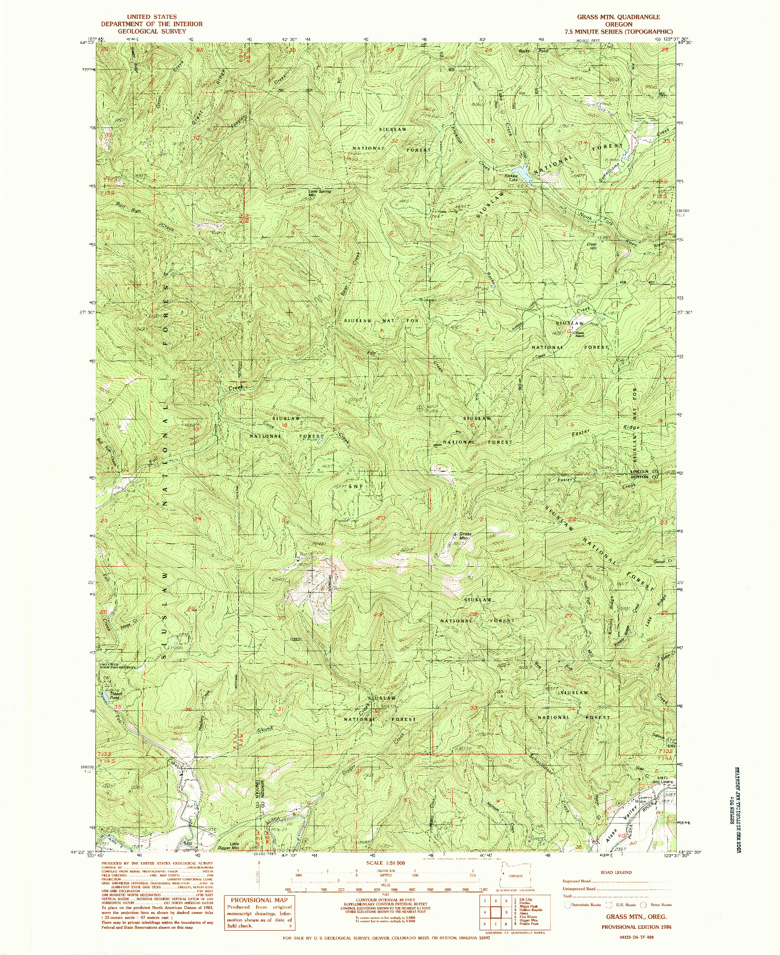 USGS 1:24000-SCALE QUADRANGLE FOR GRASS MTN, OR 1984