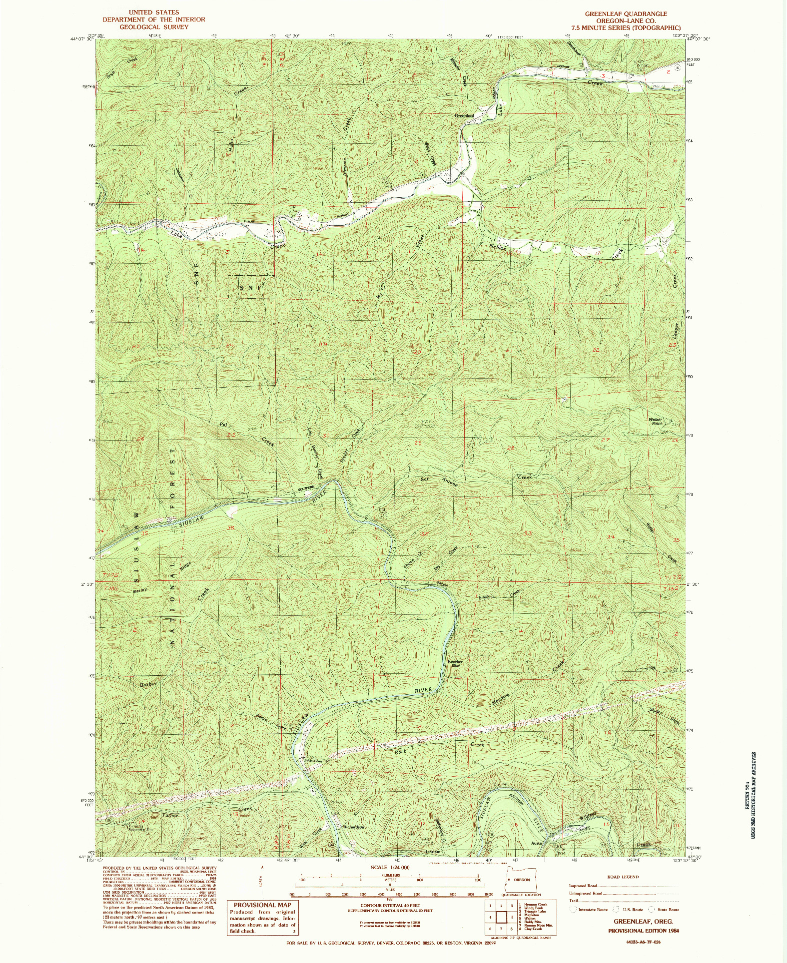USGS 1:24000-SCALE QUADRANGLE FOR GREENLEAF, OR 1984