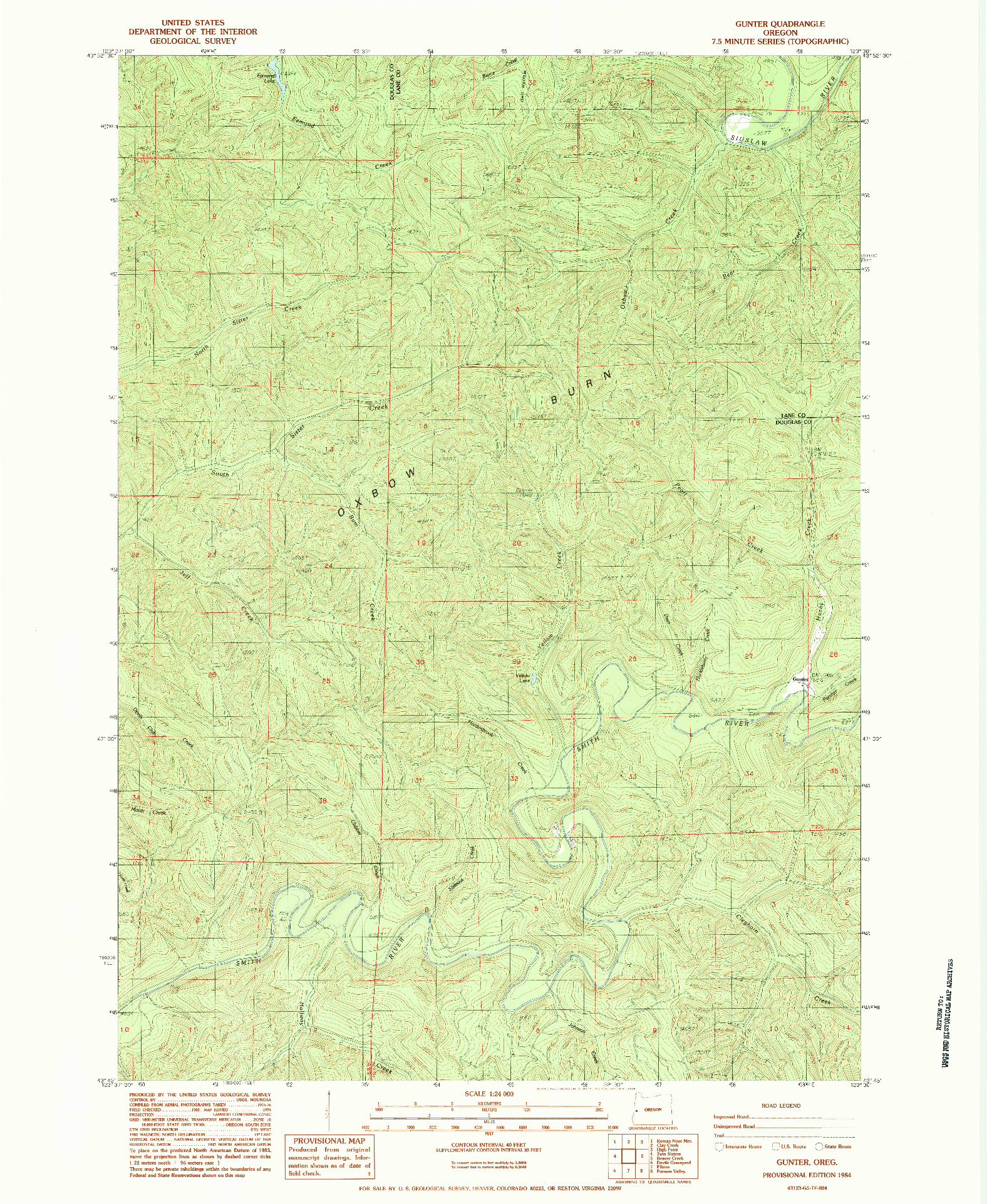 USGS 1:24000-SCALE QUADRANGLE FOR GUNTER, OR 1984