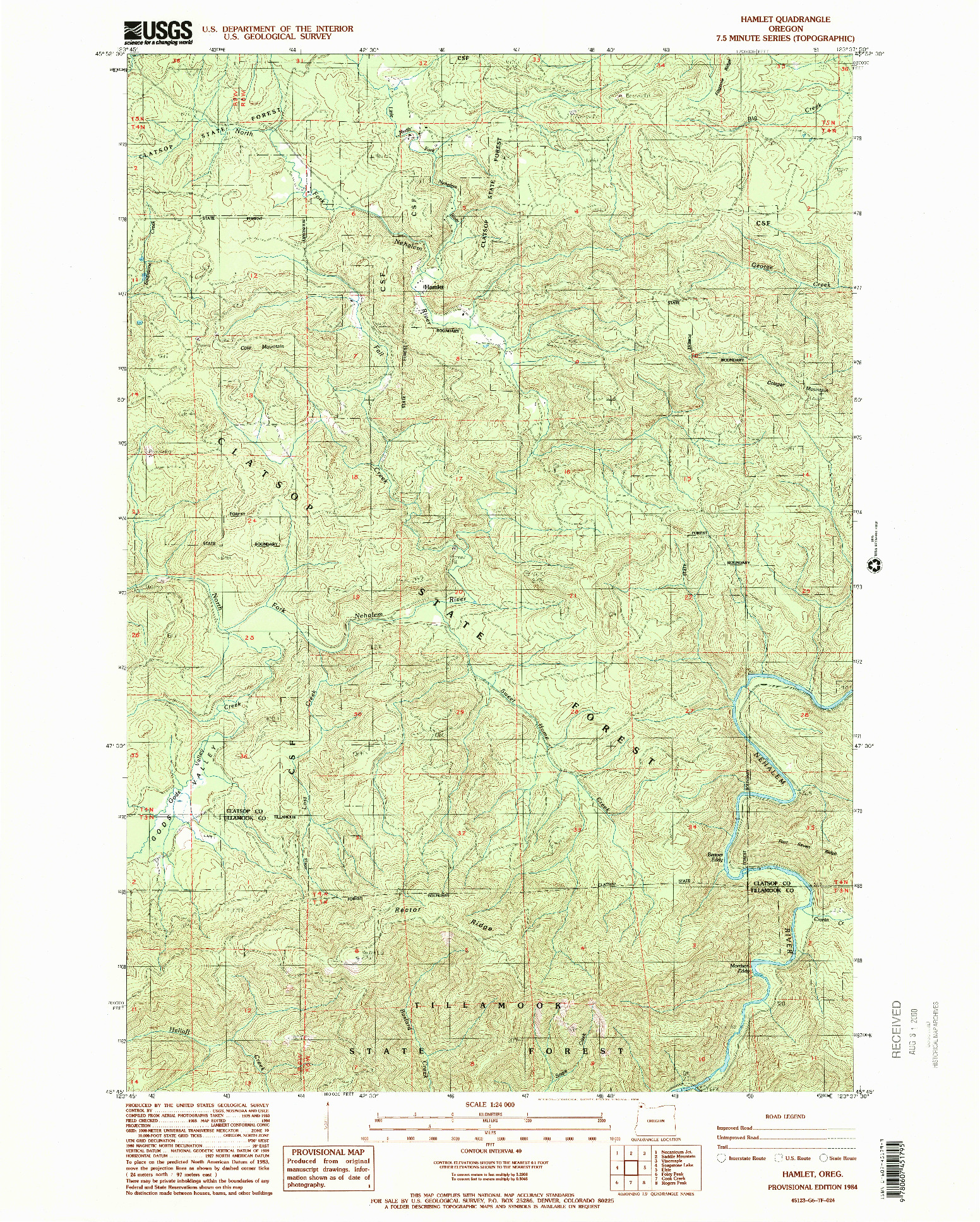 USGS 1:24000-SCALE QUADRANGLE FOR HAMLET, OR 1984