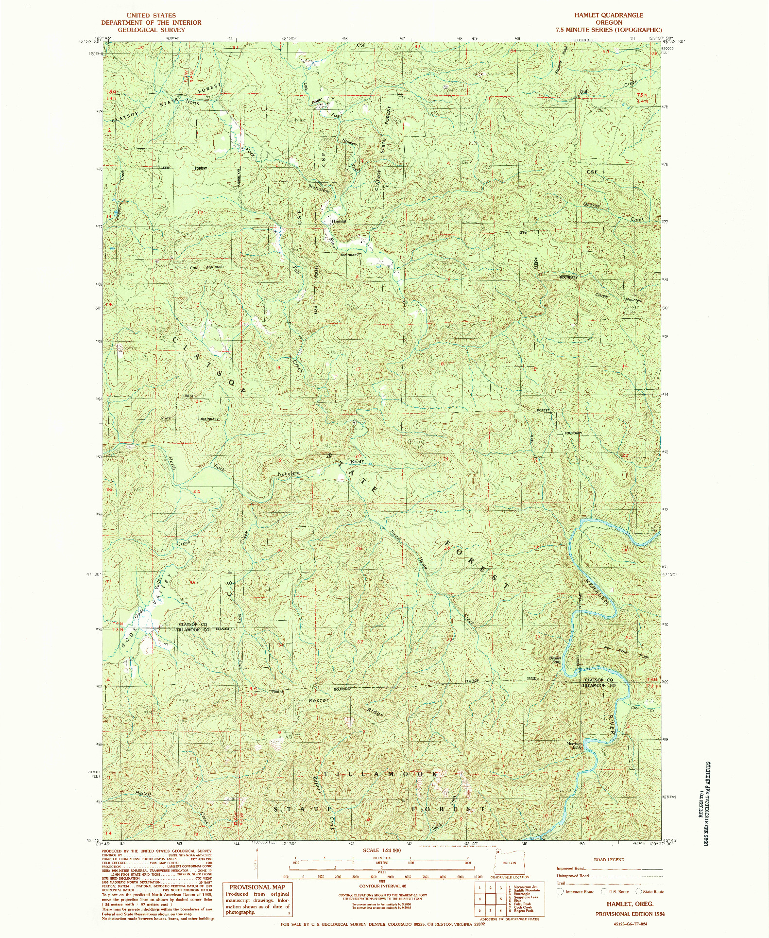 USGS 1:24000-SCALE QUADRANGLE FOR HAMLET, OR 1984