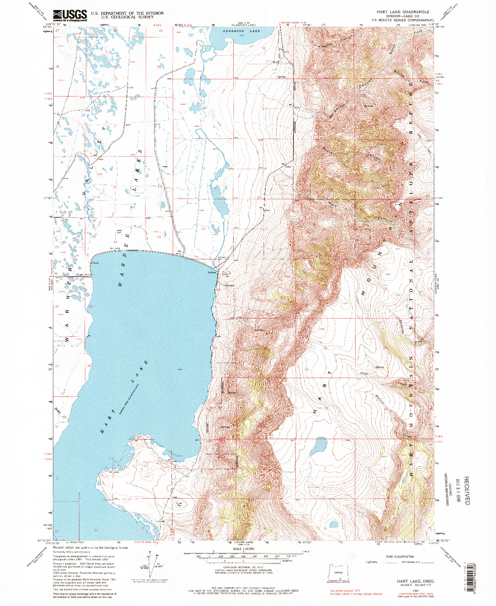 USGS 1:24000-SCALE QUADRANGLE FOR HART LAKE, OR 1967