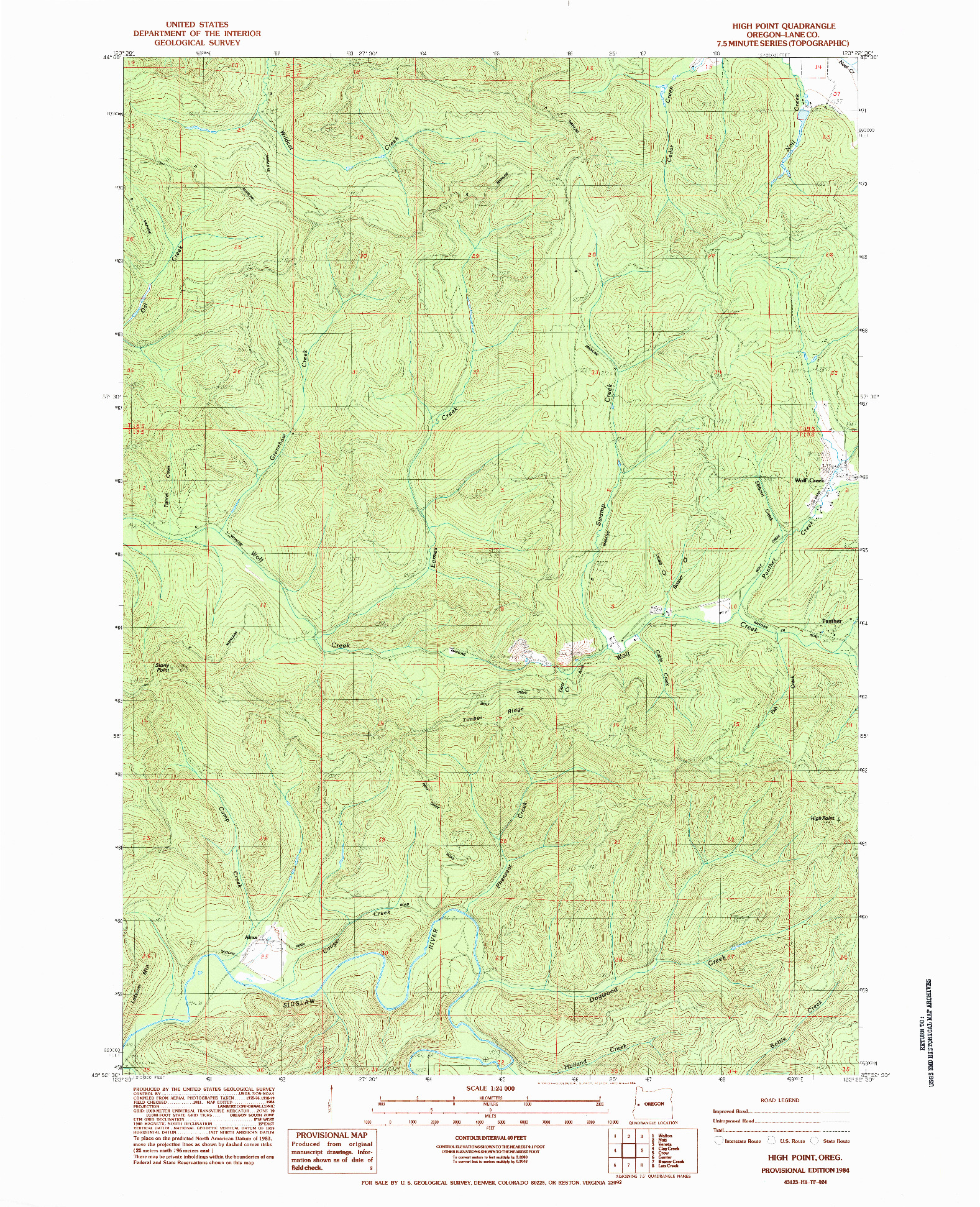 USGS 1:24000-SCALE QUADRANGLE FOR HIGH POINT, OR 1984