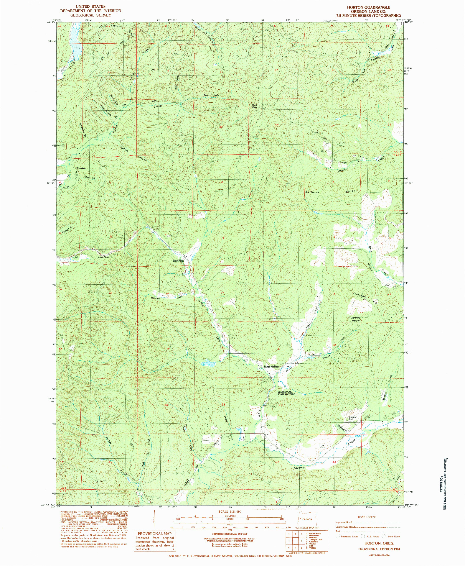 USGS 1:24000-SCALE QUADRANGLE FOR HORTON, OR 1984