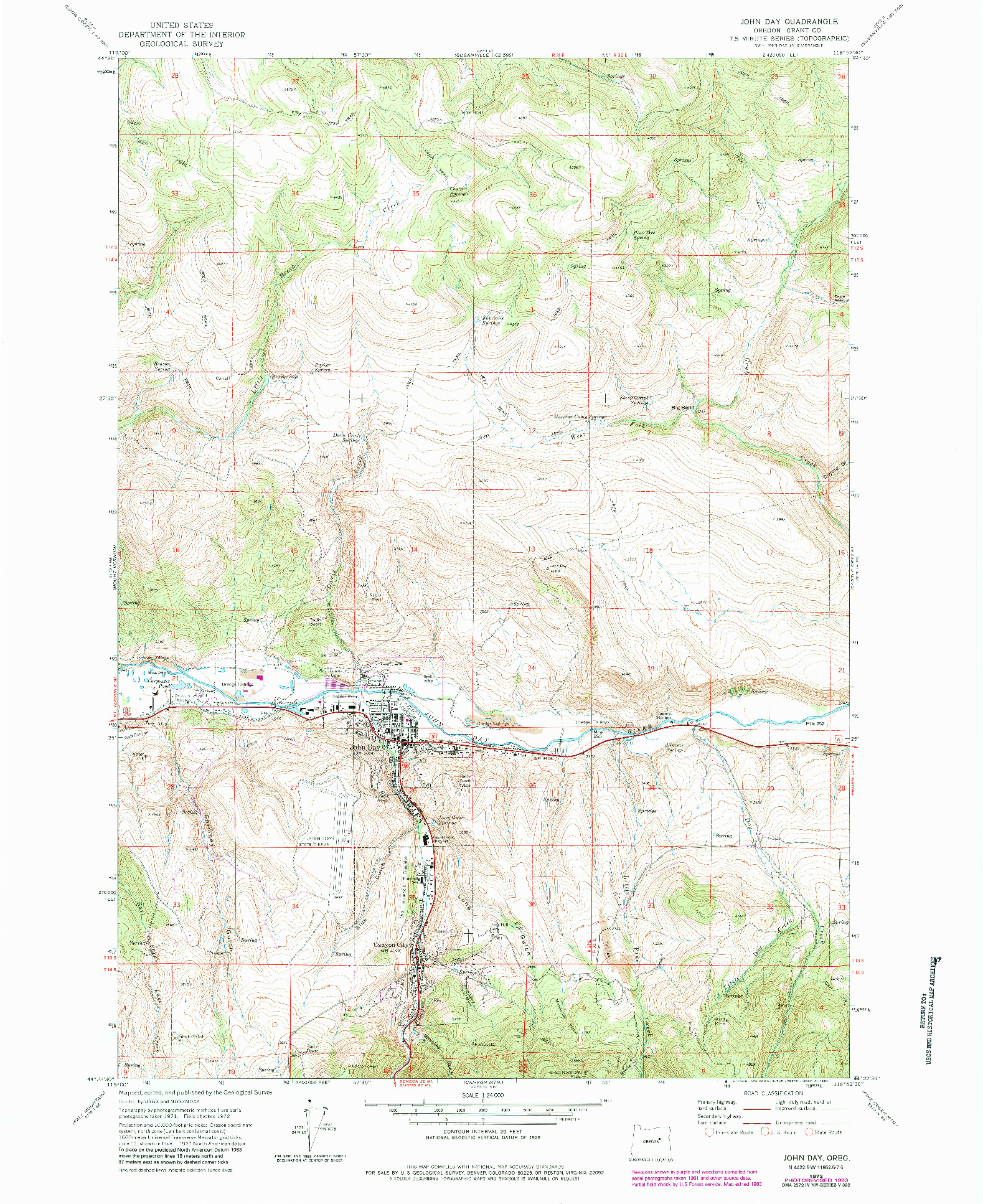 USGS 1:24000-SCALE QUADRANGLE FOR JOHN DAY, OR 1972