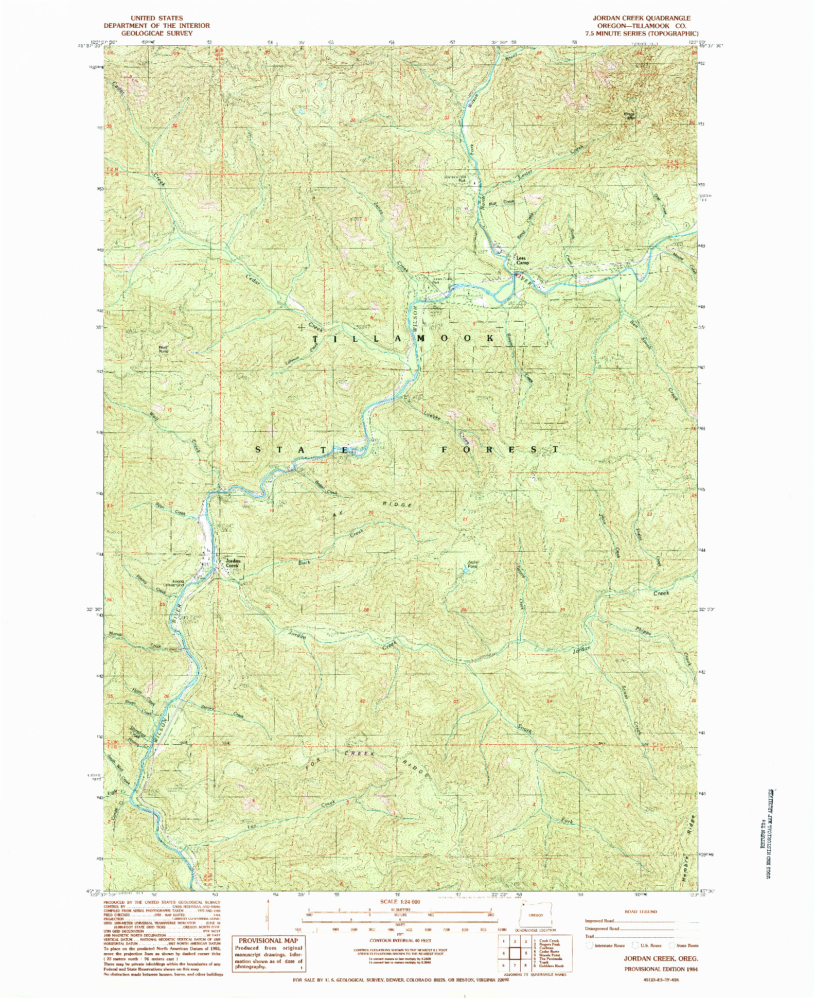 USGS 1:24000-SCALE QUADRANGLE FOR JORDAN CREEK, OR 1984