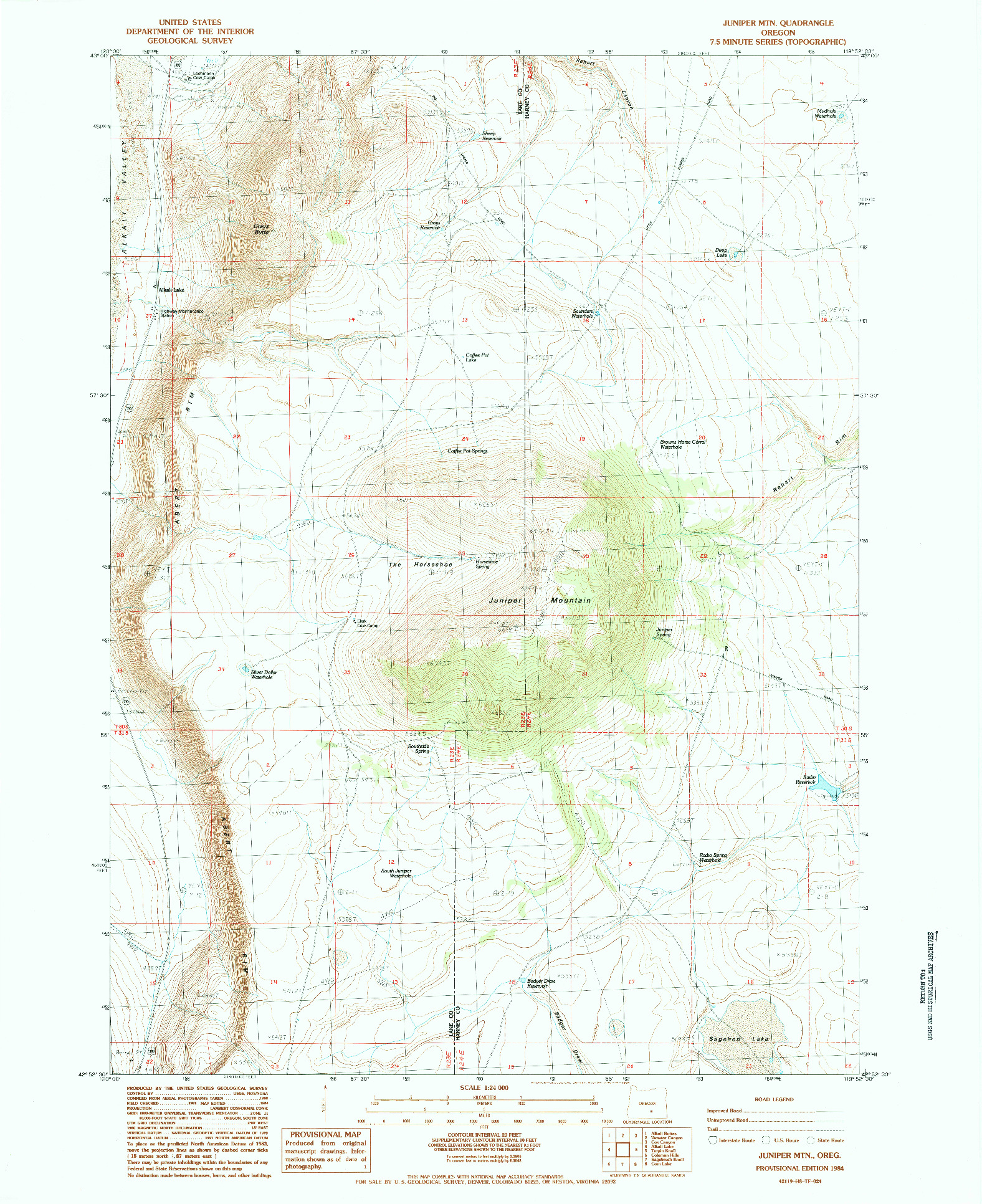 USGS 1:24000-SCALE QUADRANGLE FOR JUNIPER MTN, OR 1984