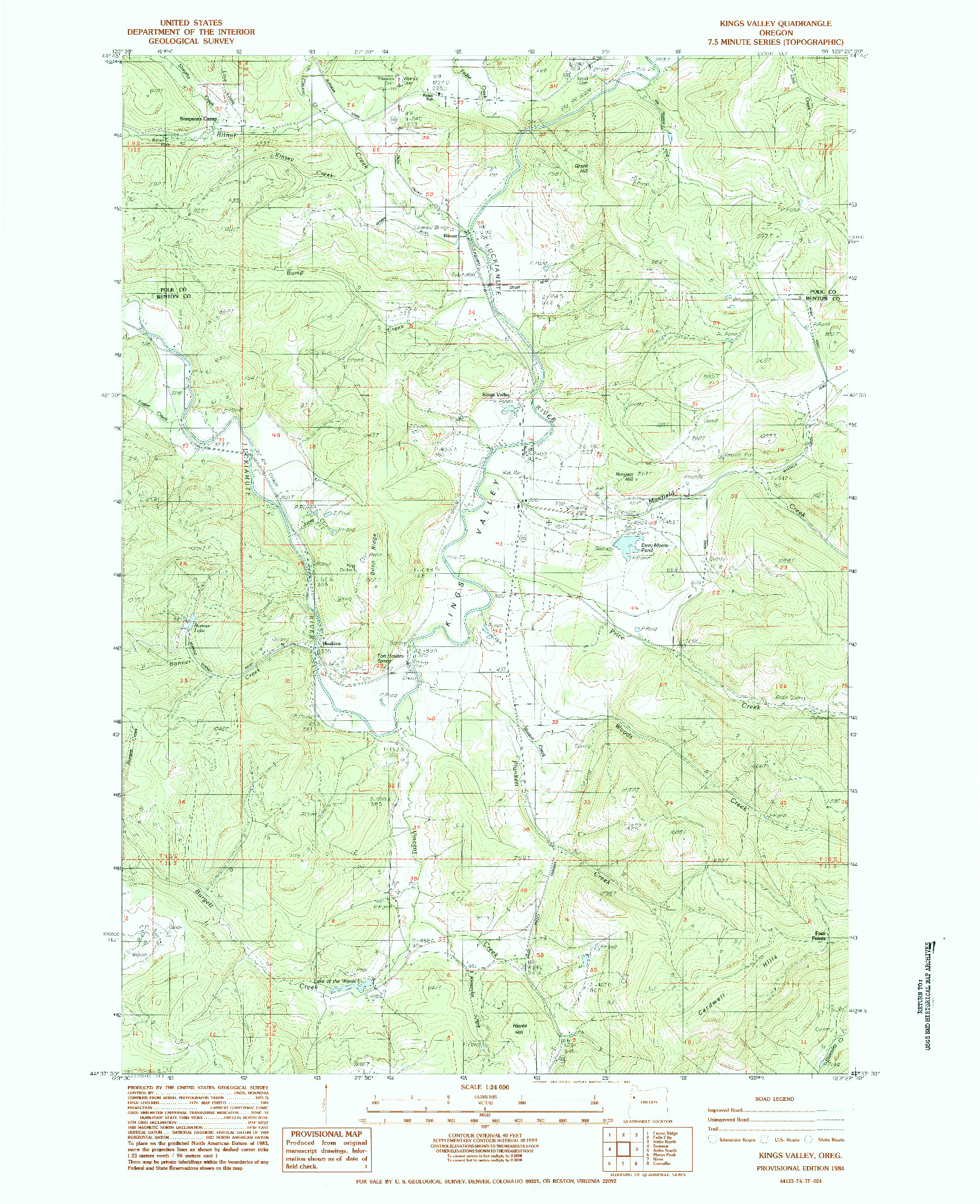 USGS 1:24000-SCALE QUADRANGLE FOR KINGS VALLEY, OR 1984