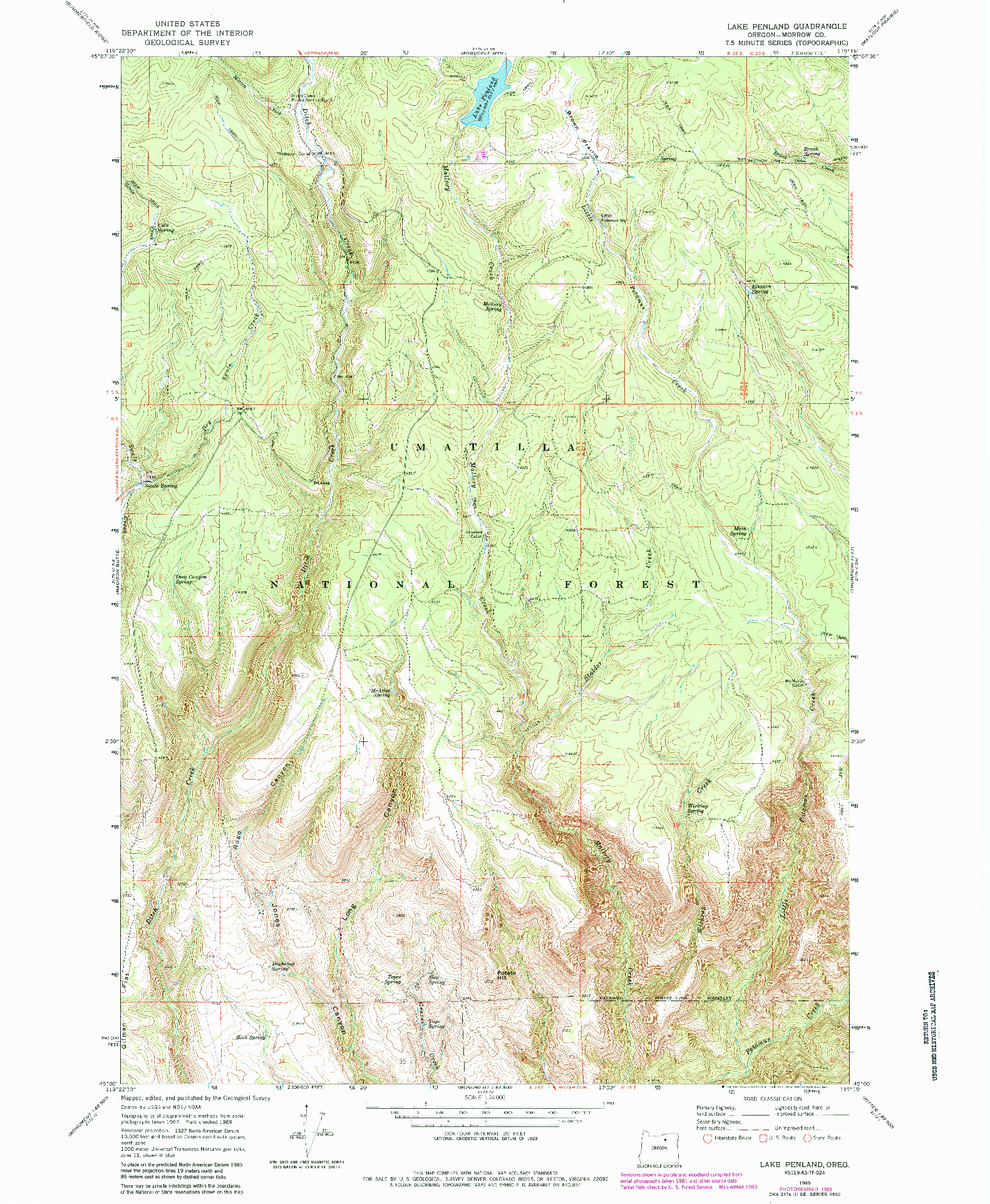 USGS 1:24000-SCALE QUADRANGLE FOR LAKE PENLAND, OR 1969