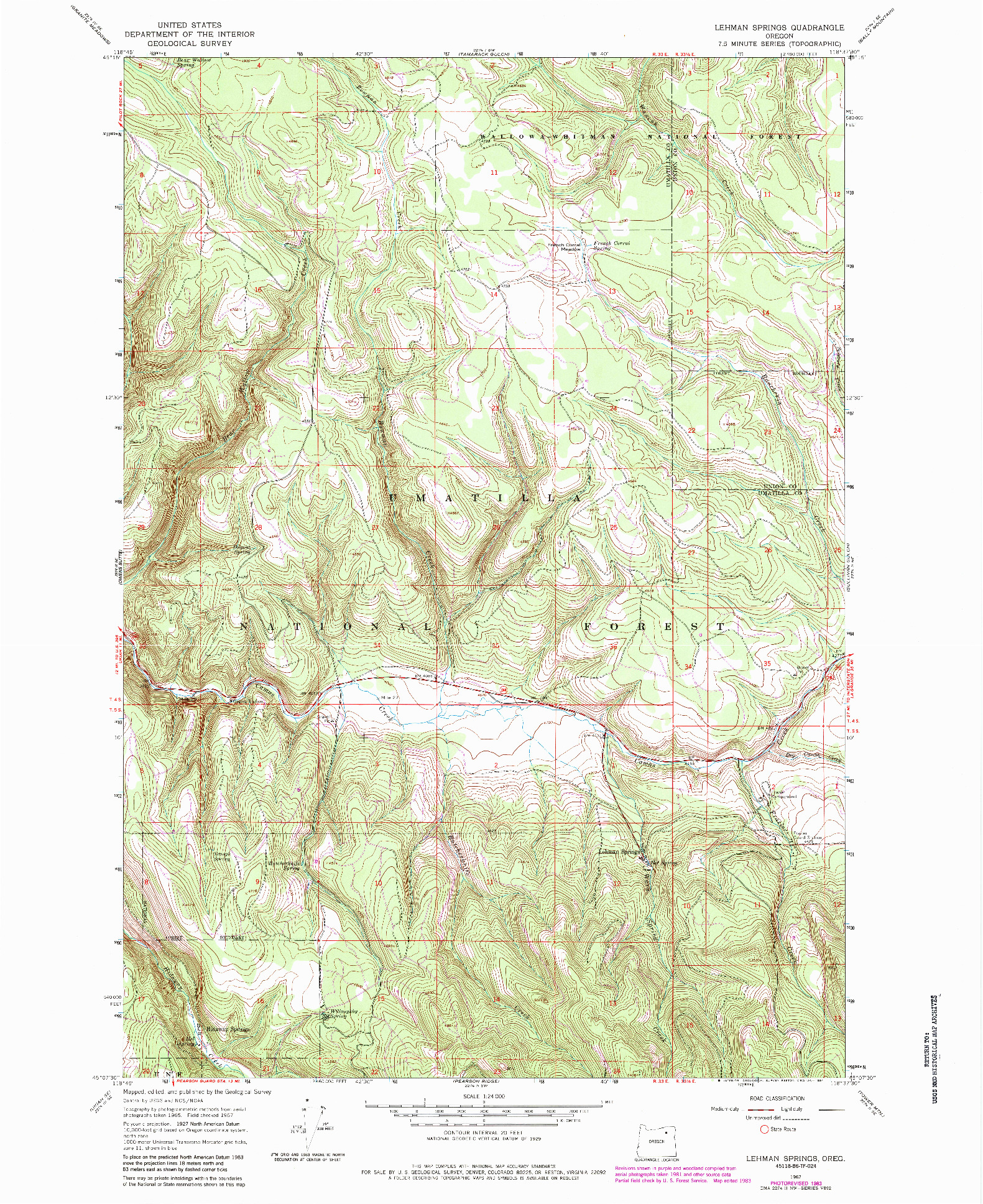 USGS 1:24000-SCALE QUADRANGLE FOR LEHMAN SPRINGS, OR 1967