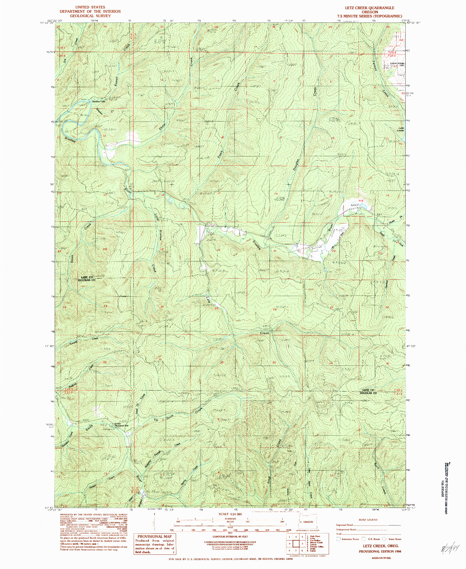 USGS 1:24000-SCALE QUADRANGLE FOR LETZ CREEK, OR 1984