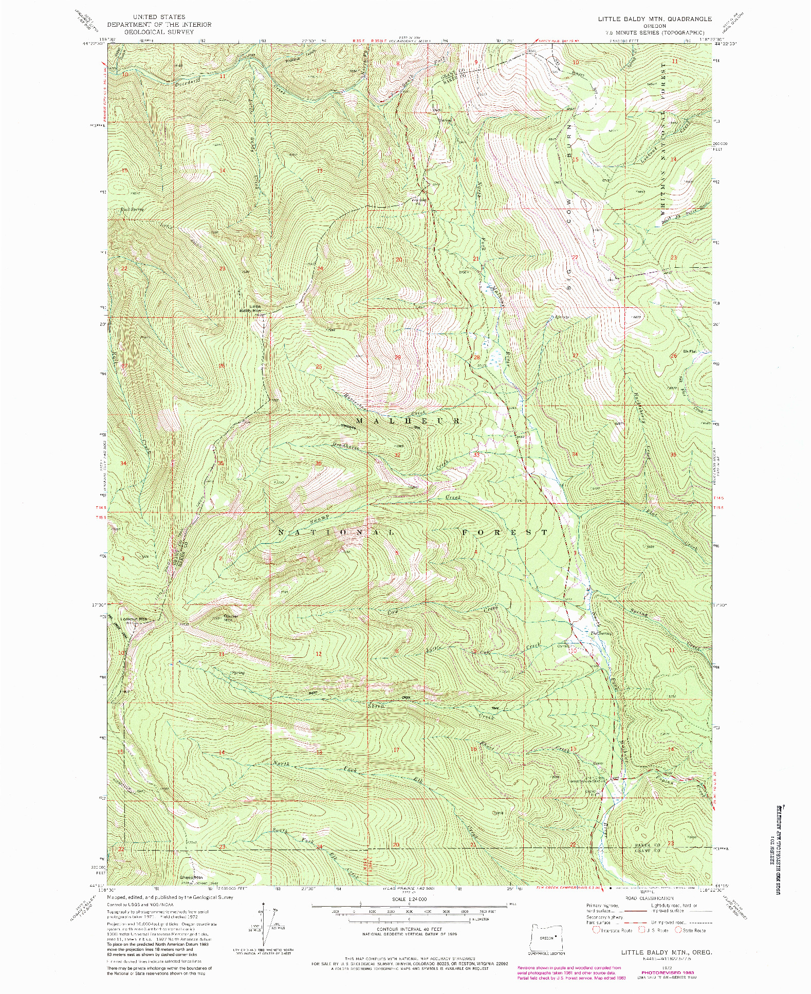 USGS 1:24000-SCALE QUADRANGLE FOR LITTLE BALDY MTN., OR 1972