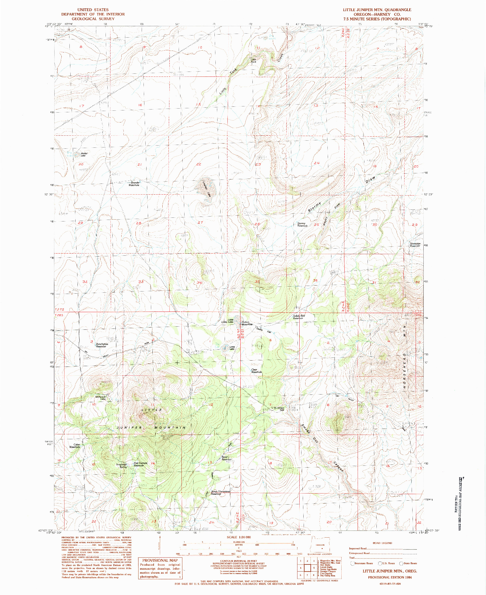 USGS 1:24000-SCALE QUADRANGLE FOR LITTLE JUNIPER MOUNTAIN, OR 1984