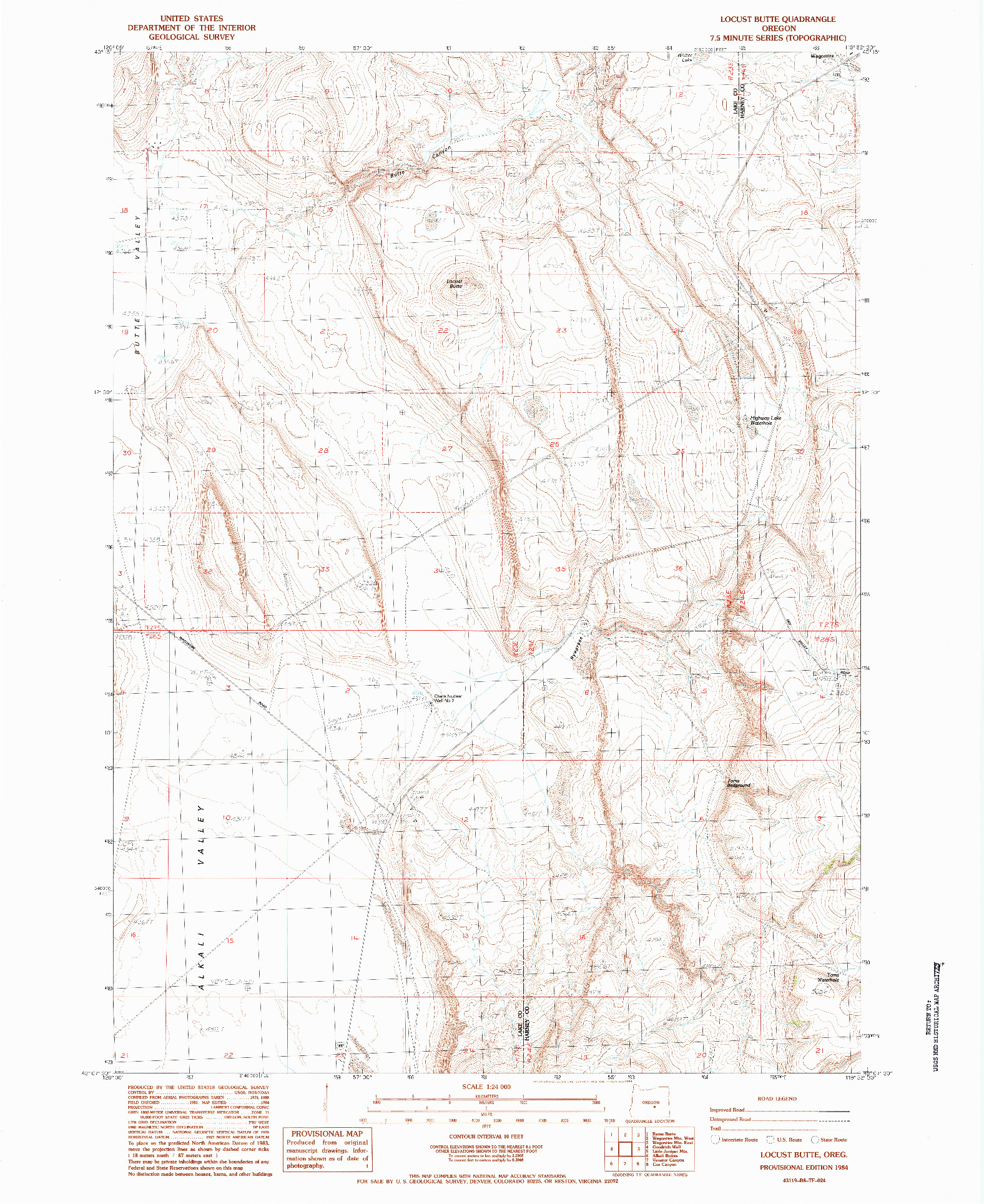 USGS 1:24000-SCALE QUADRANGLE FOR LOCUST BUTTE, OR 1984