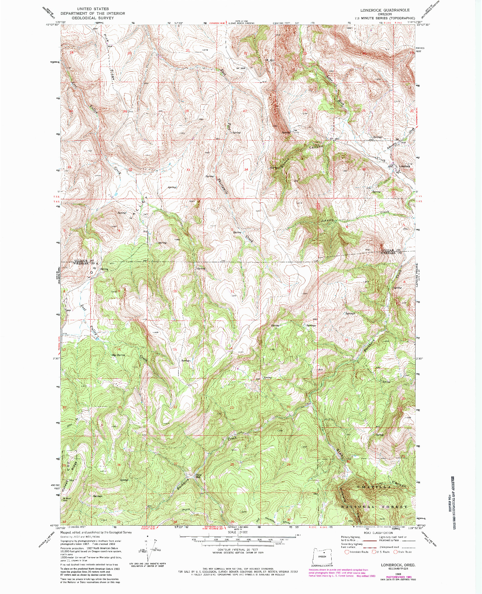 USGS 1:24000-SCALE QUADRANGLE FOR LONEROCK, OR 1969