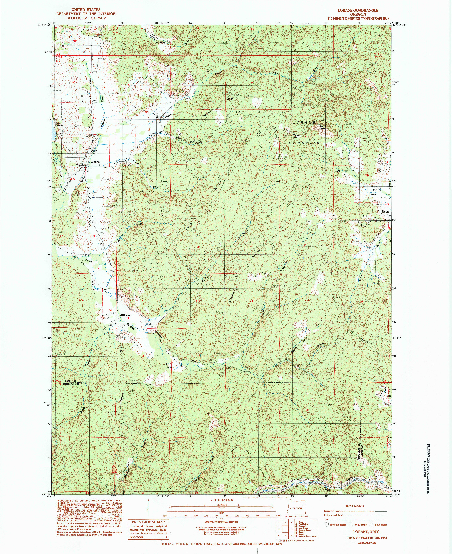 USGS 1:24000-SCALE QUADRANGLE FOR LORANE, OR 1984