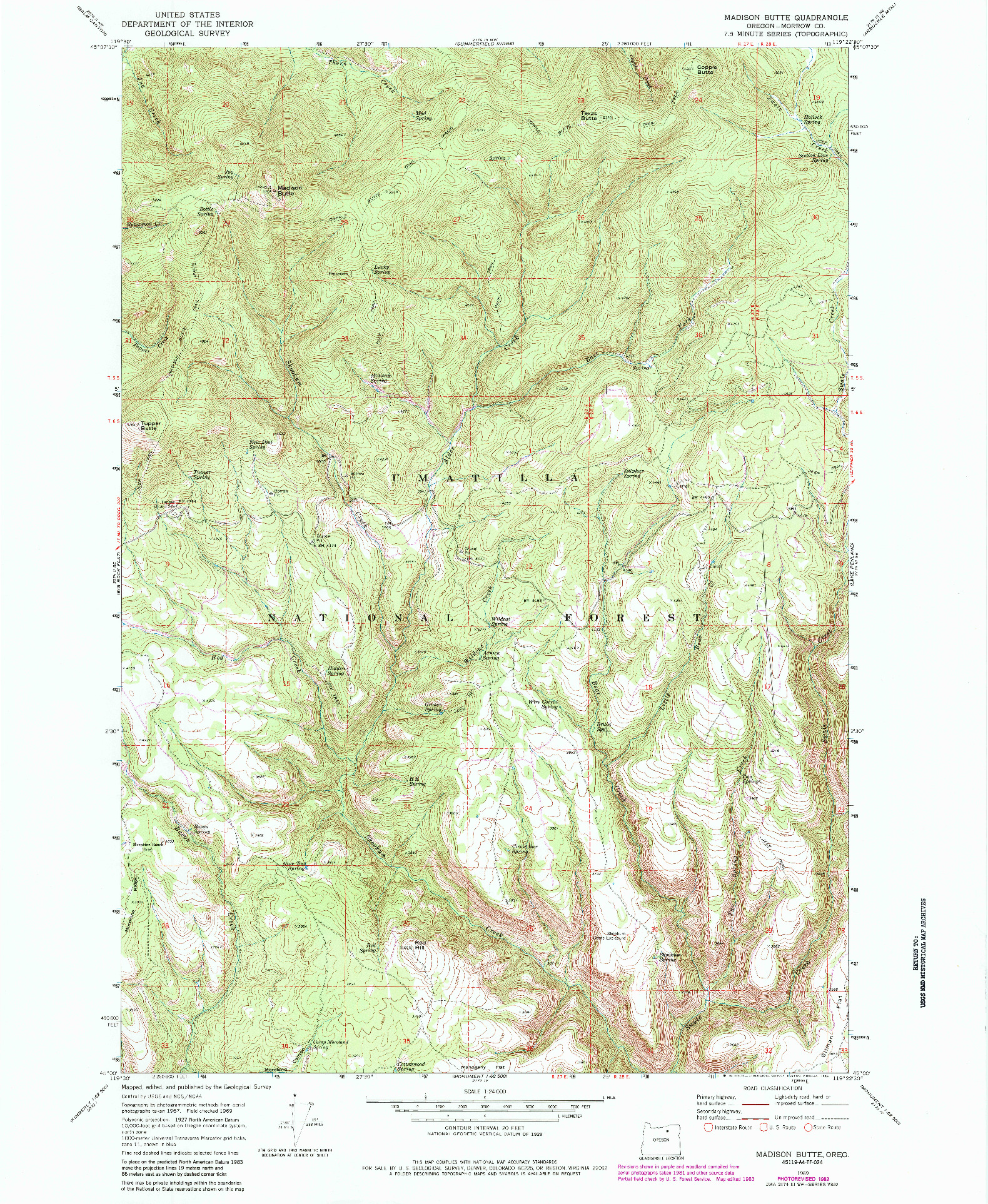 USGS 1:24000-SCALE QUADRANGLE FOR MADISON BUTTE, OR 1969