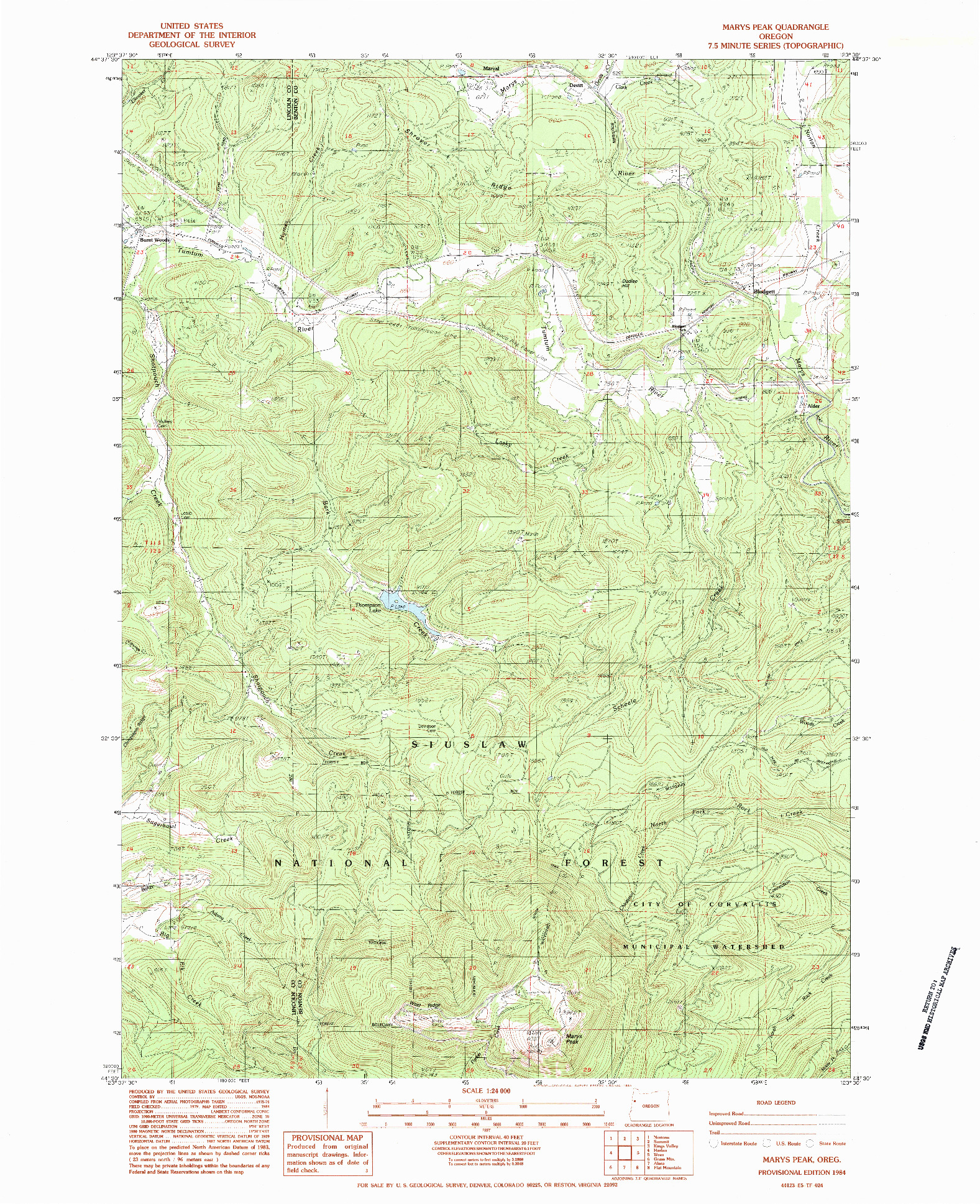 USGS 1:24000-SCALE QUADRANGLE FOR MARYS PEAK, OR 1984