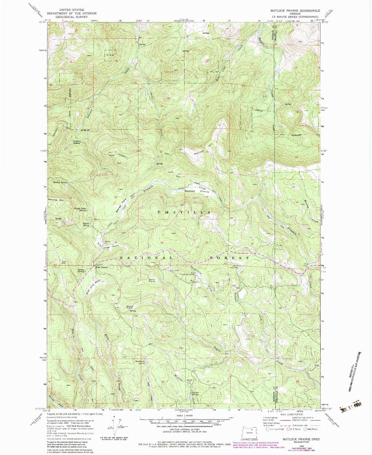 USGS 1:24000-SCALE QUADRANGLE FOR MATLOCK PRAIRIE, OR 1969