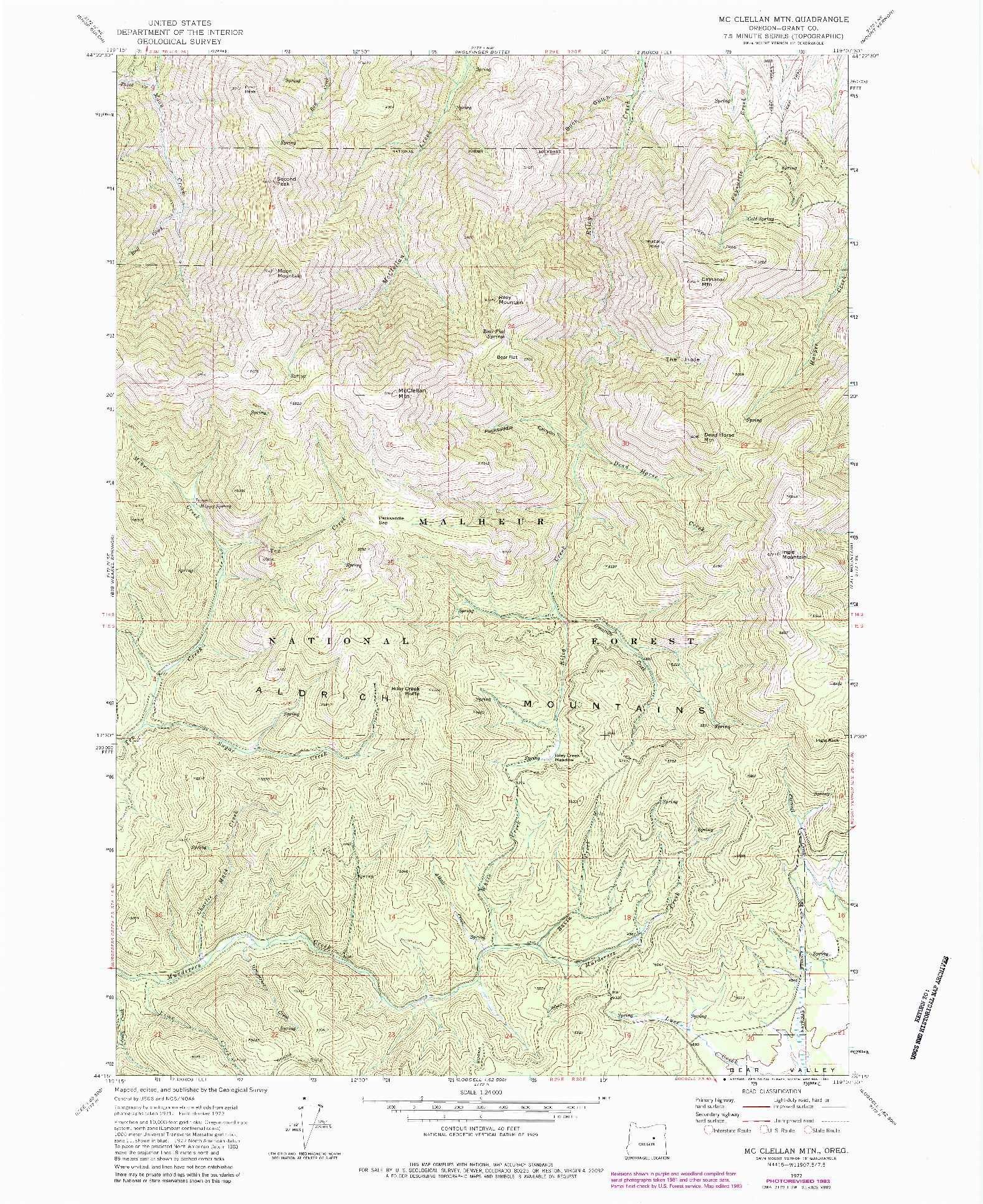 USGS 1:24000-SCALE QUADRANGLE FOR MC CLELLAN MTN, OR 1972