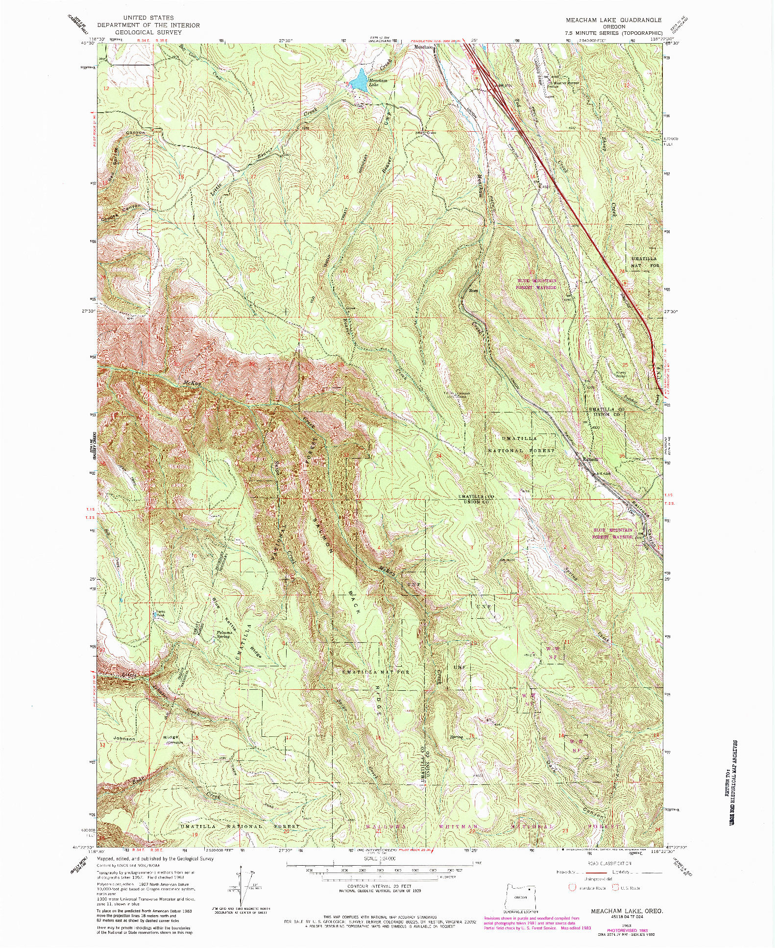 USGS 1:24000-SCALE QUADRANGLE FOR MEACHAM LAKE, OR 1963