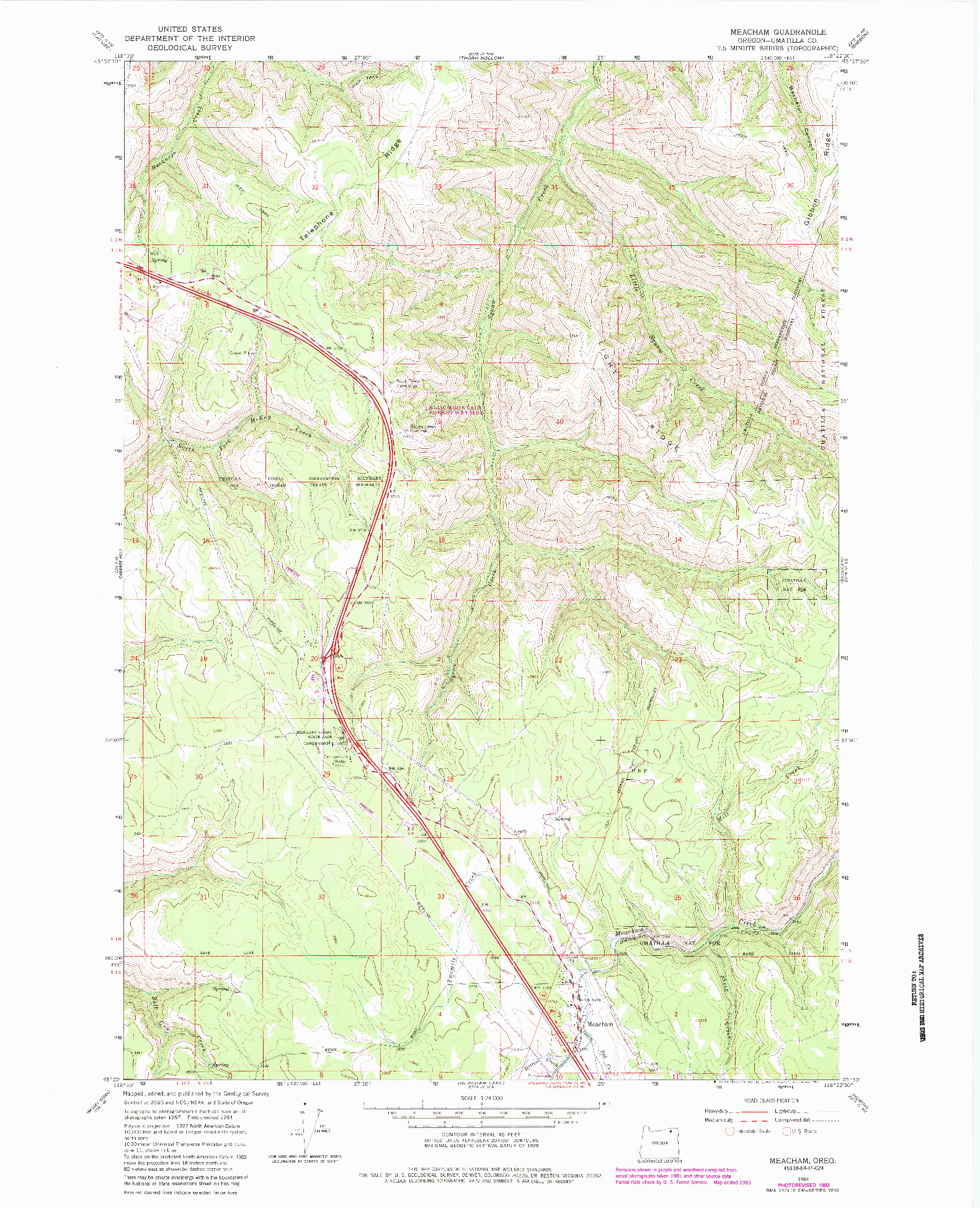 USGS 1:24000-SCALE QUADRANGLE FOR MEACHAM, OR 1964