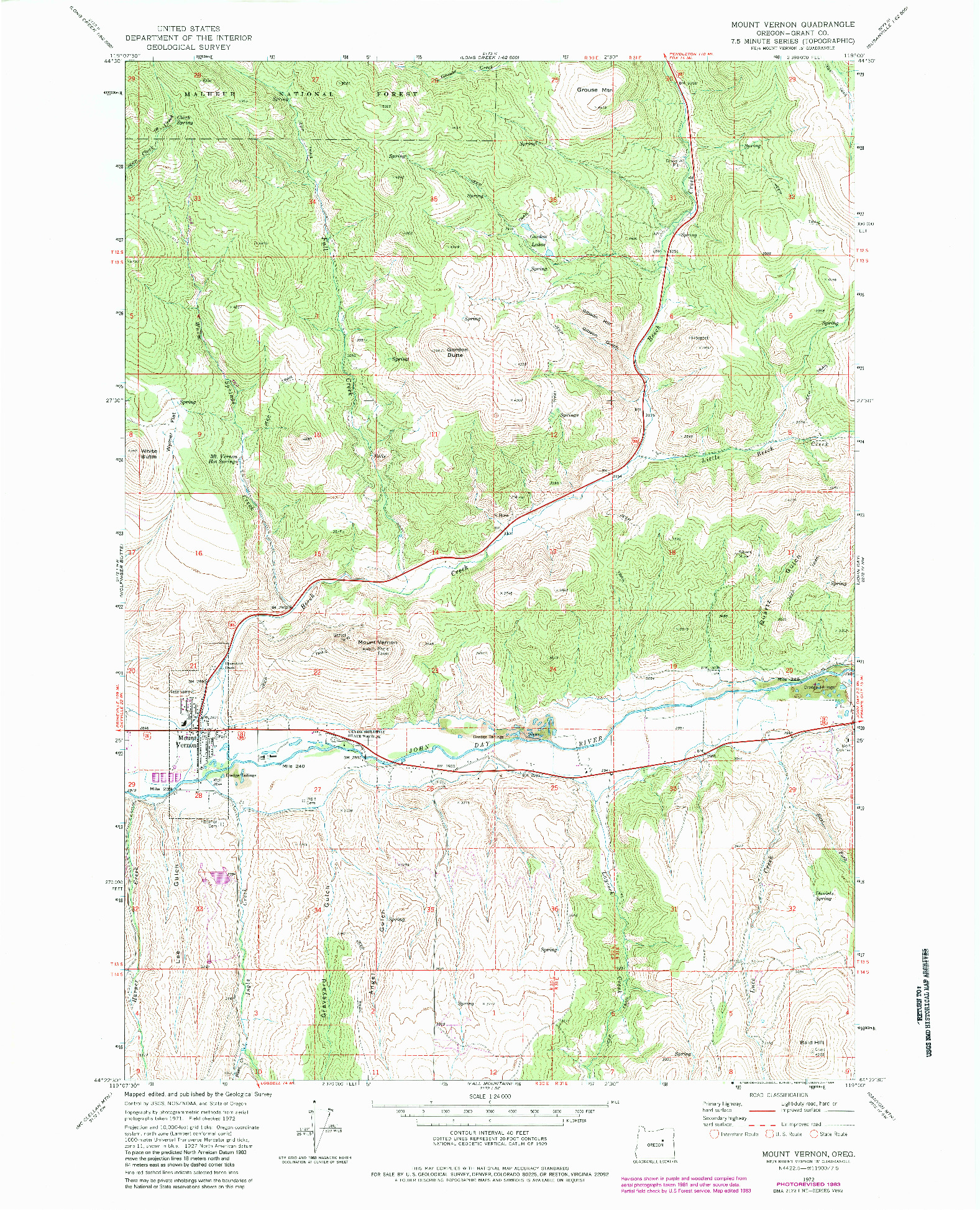 USGS 1:24000-SCALE QUADRANGLE FOR MOUNT VERNON, OR 1972