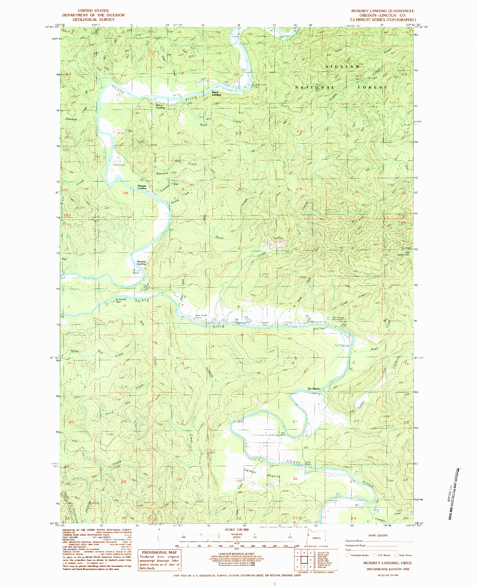 USGS 1:24000-SCALE QUADRANGLE FOR MOWREY LANDING, OR 1984