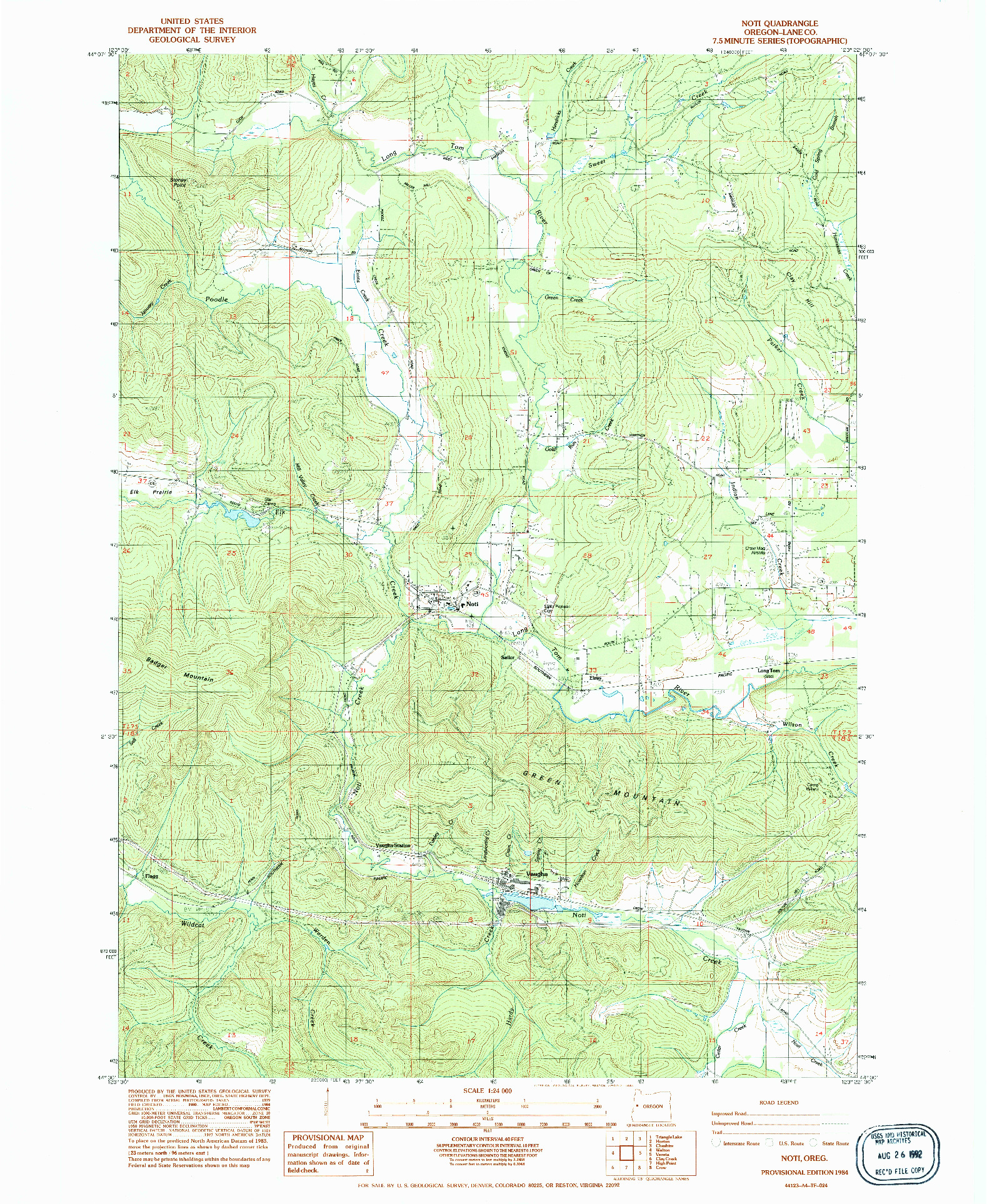 USGS 1:24000-SCALE QUADRANGLE FOR NOTI, OR 1984